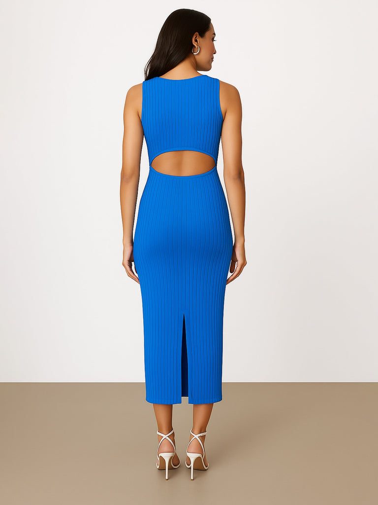 Women's Royal Blue Rib Back Cut-Out Dress