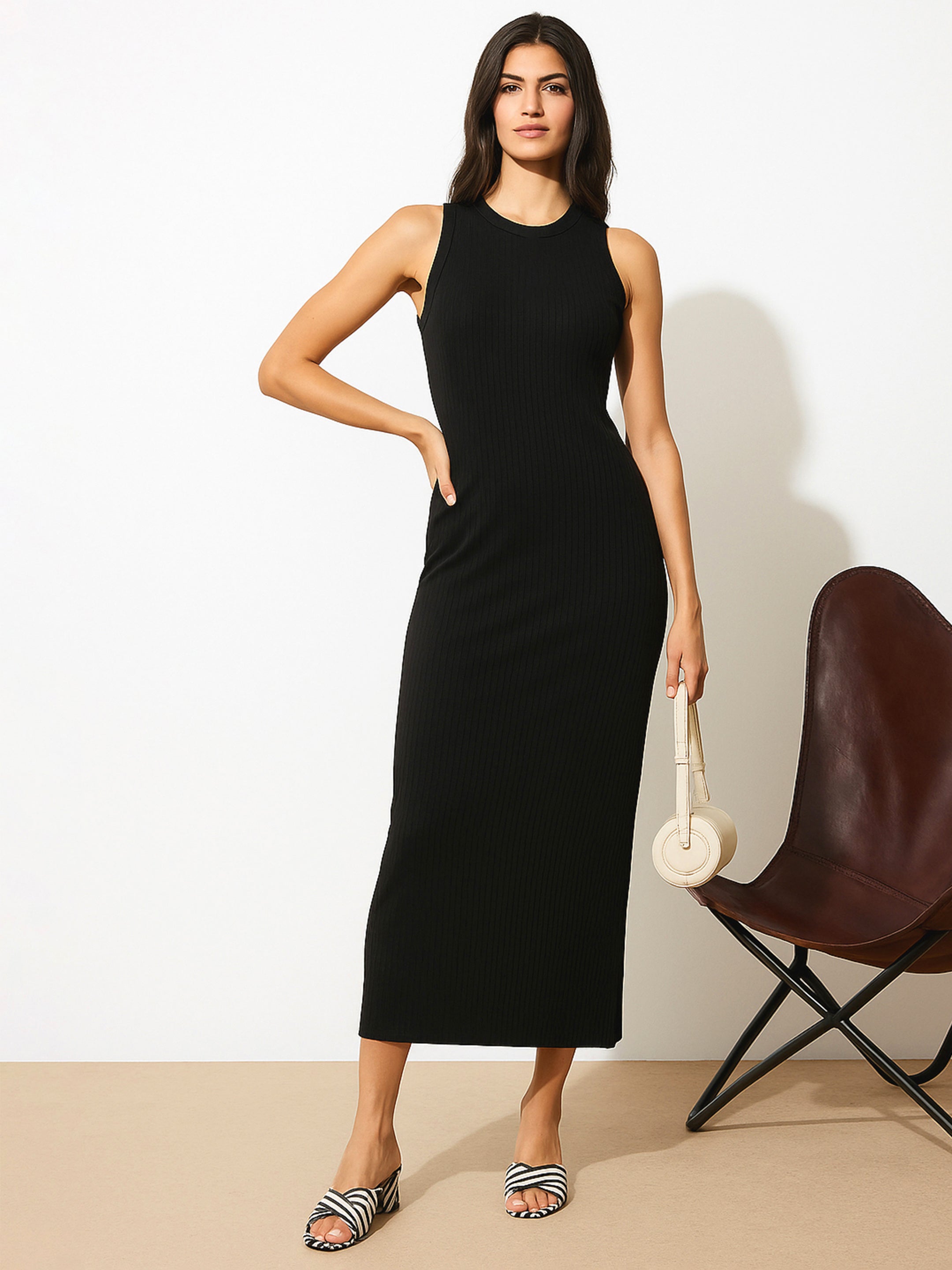 Women's Black Rib Sleeveless Bodycon Maxi Dress