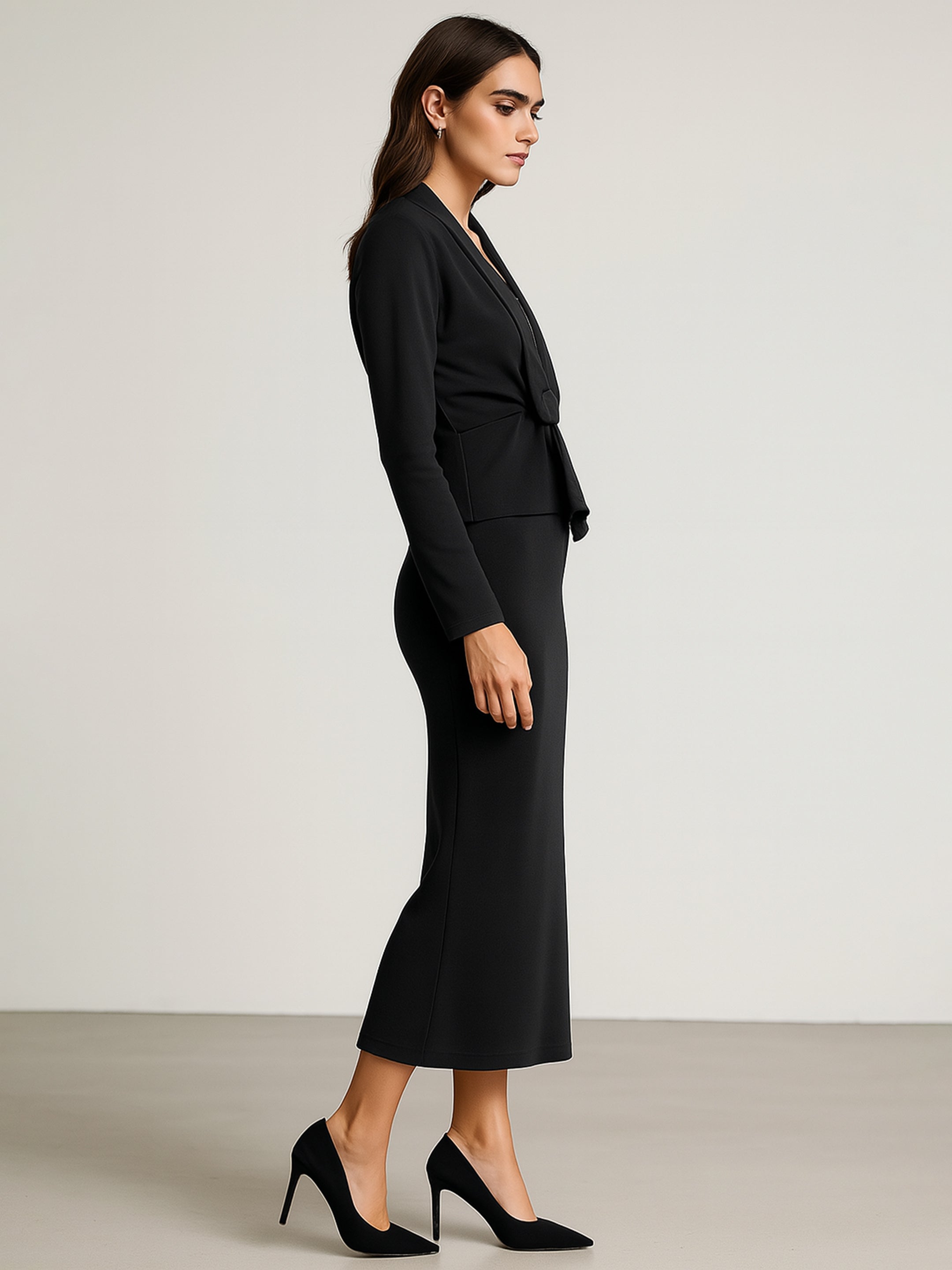Women's Black Strappy Bodycon Dress With Shrug