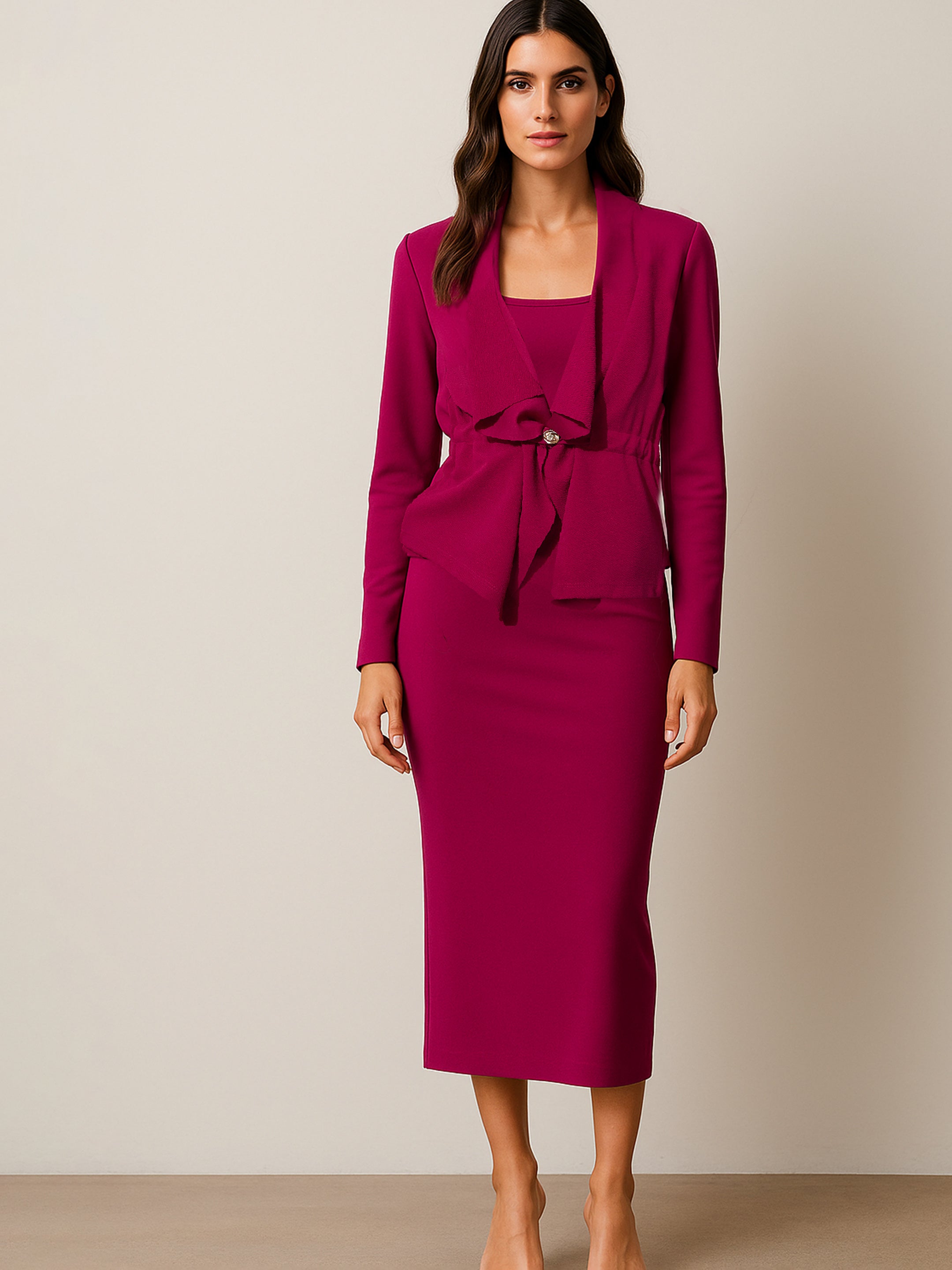 Women's Fuchsia Strappy Bodycon Dress With Shrug