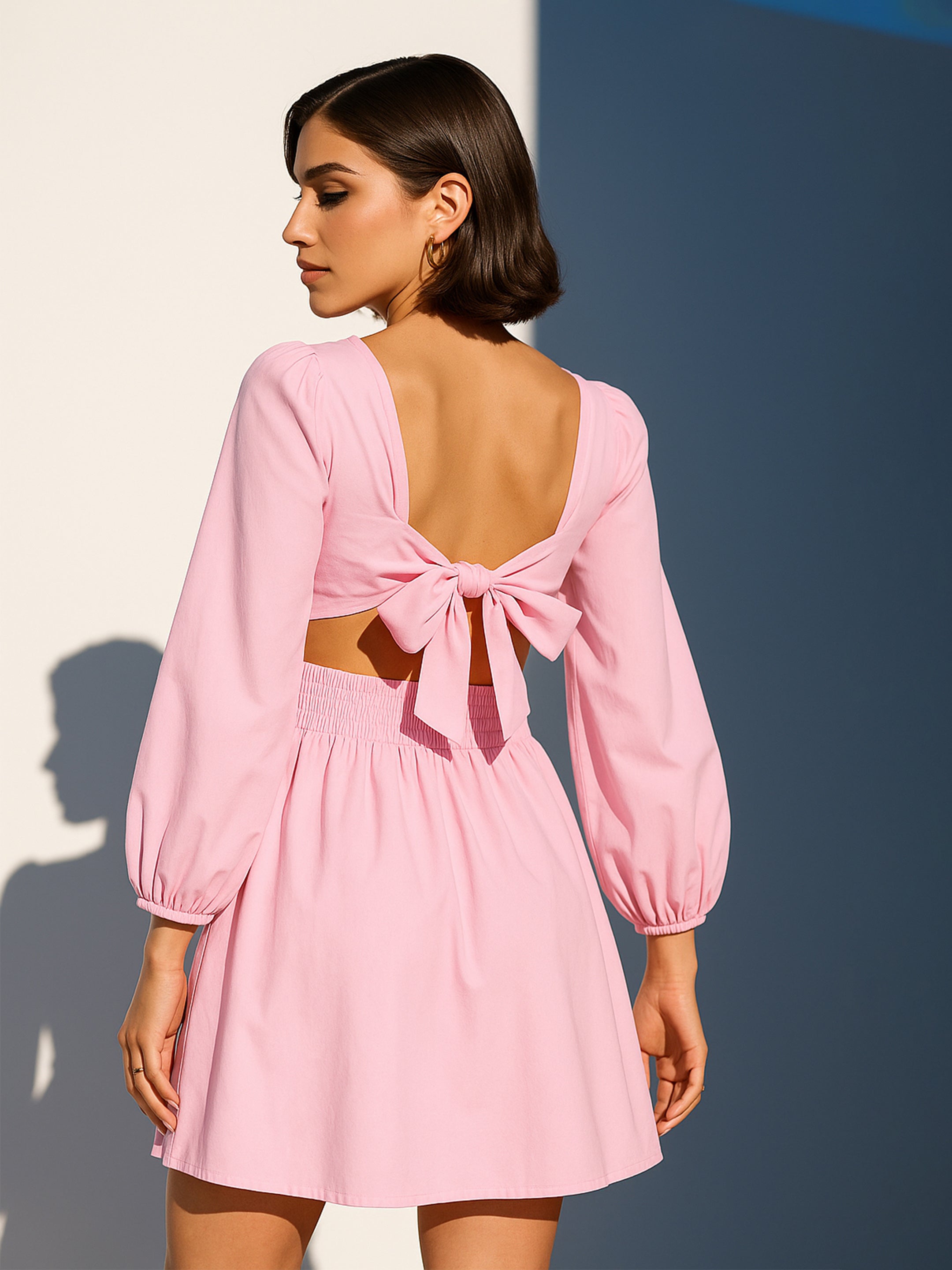 Women's Pink Poplin Back Tie Knot Dress