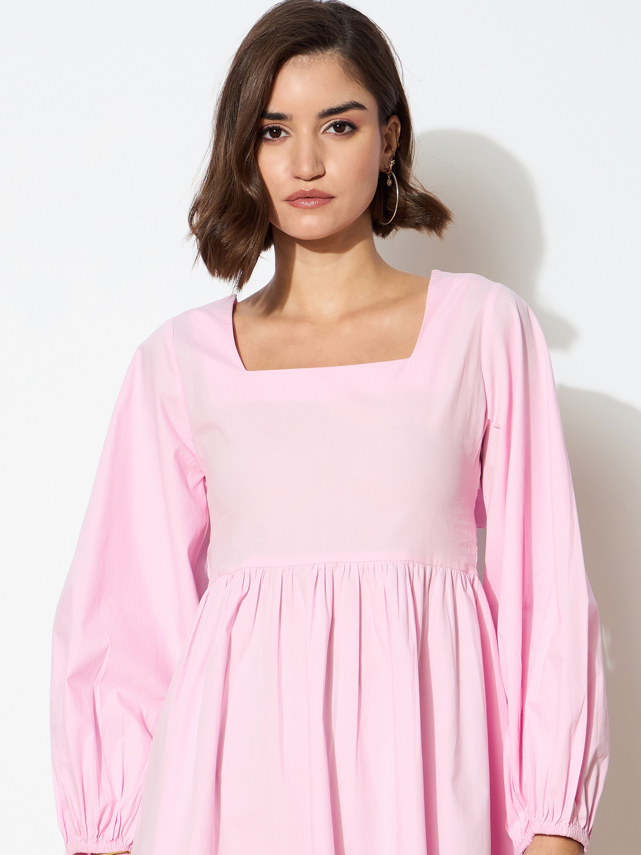 Women's Pink Poplin Back Tie Knot Dress