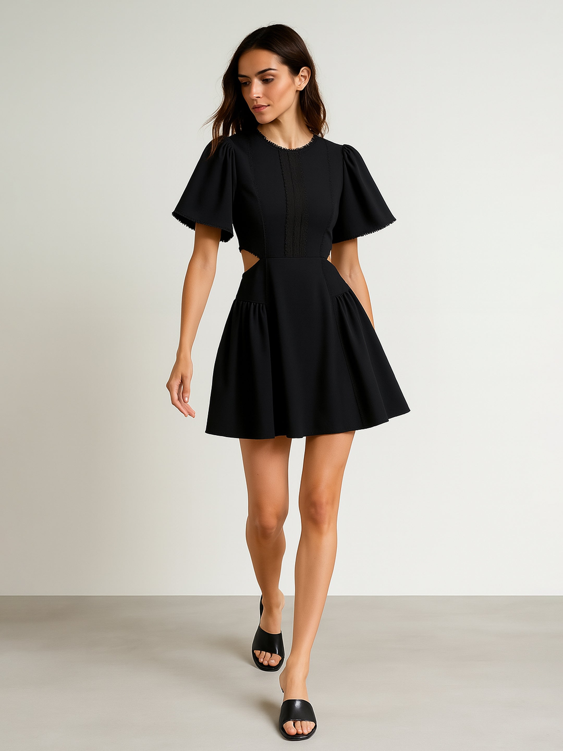 Women's Black Side Cut Out Short Dress