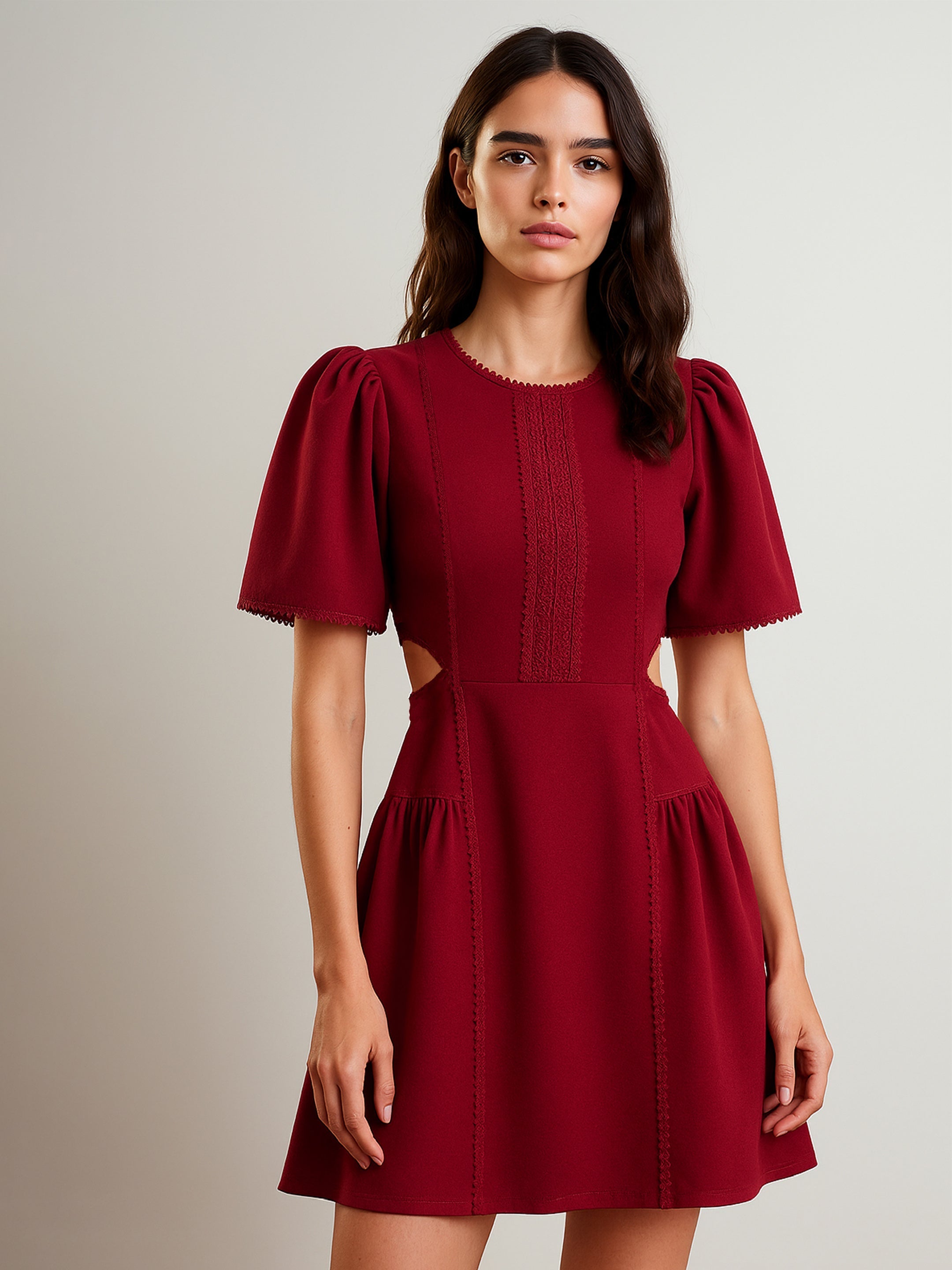 Women's Maroon Side Cut Out Short Dress