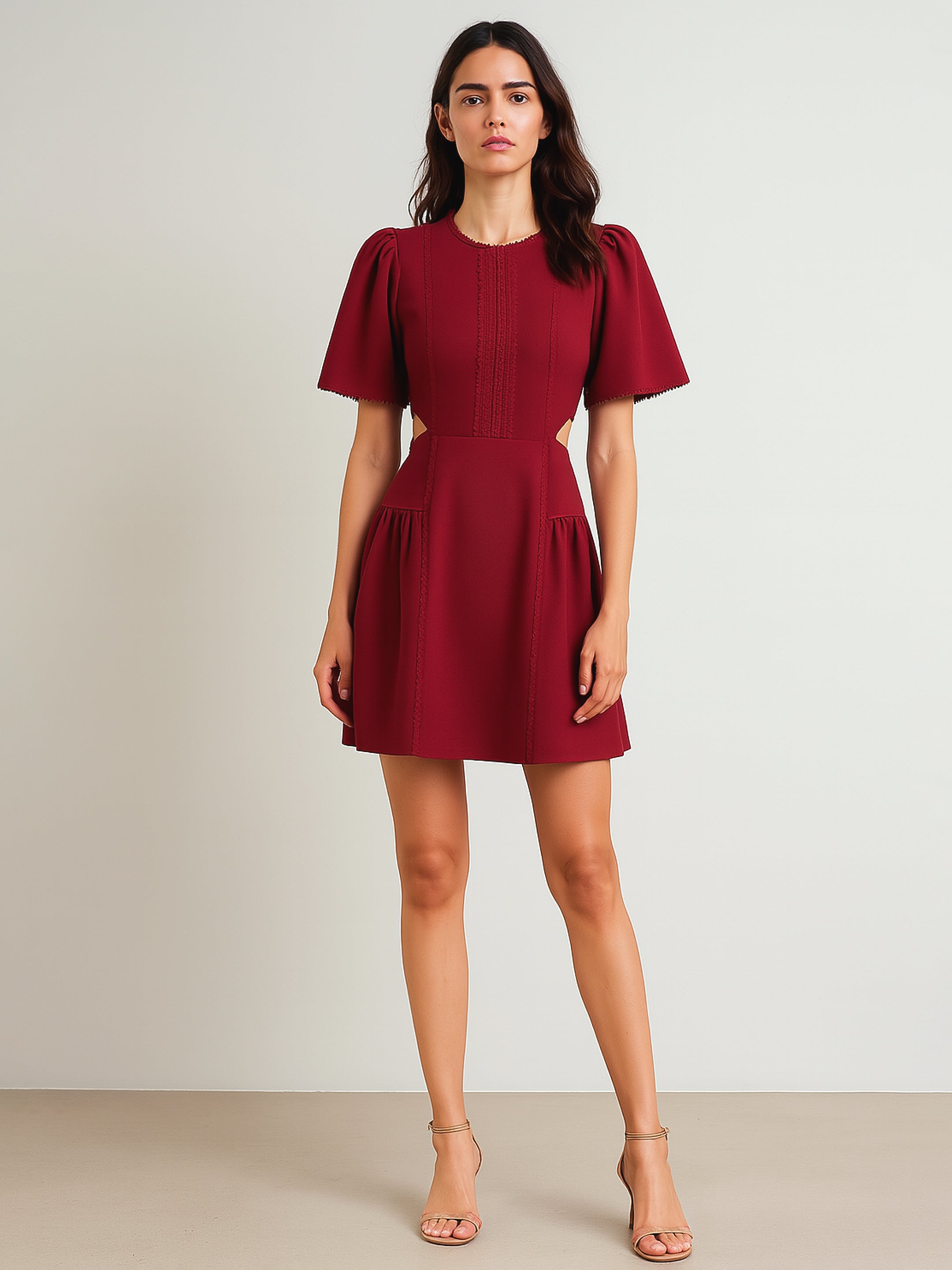 Women's Maroon Side Cut Out Short Dress