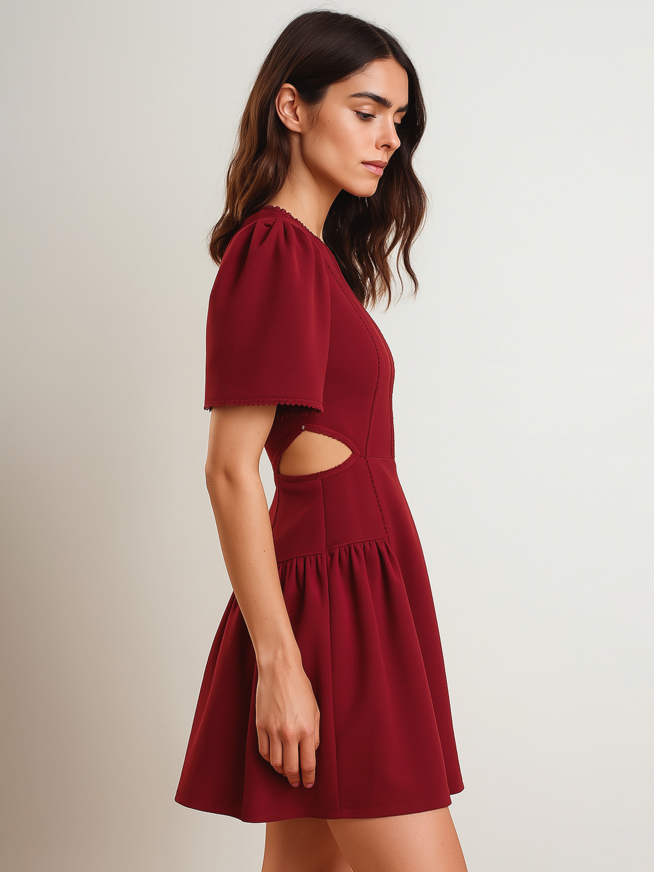 Women's Maroon Side Cut Out Short Dress