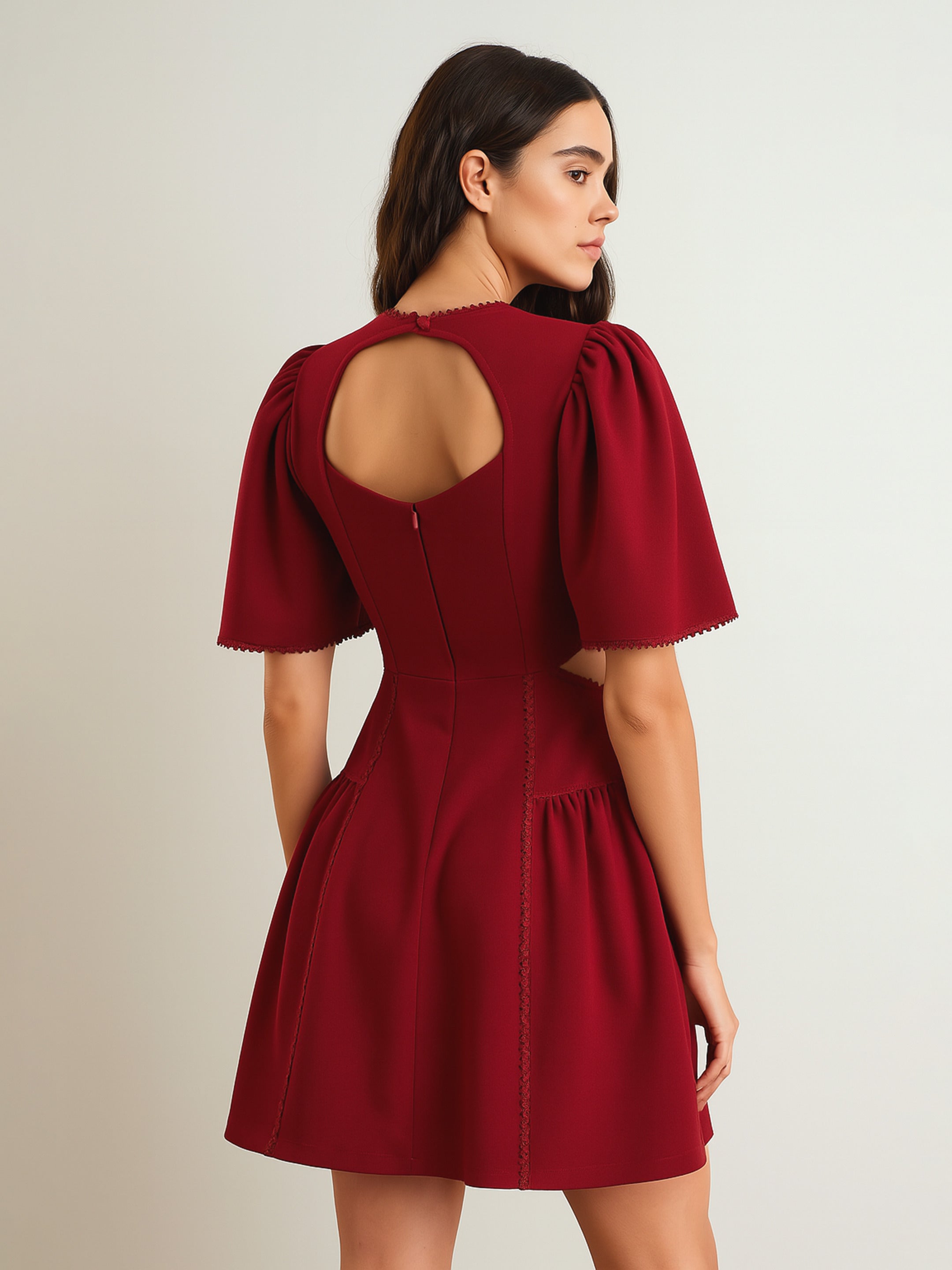 Women's Maroon Side Cut Out Short Dress