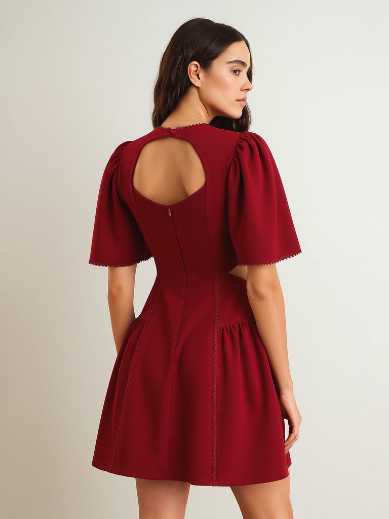 Women's Maroon Side Cut Out Short Dress