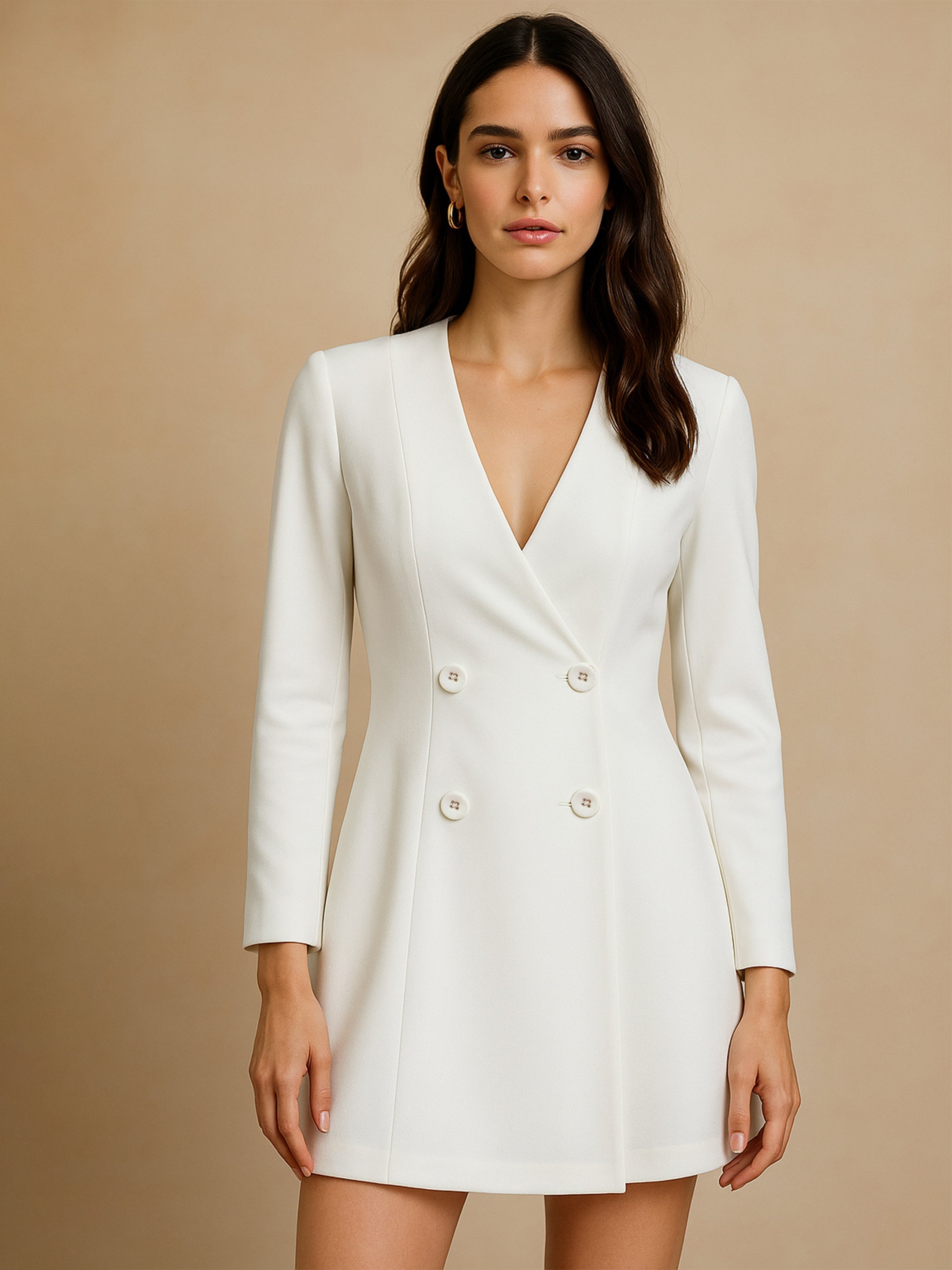 Women's White Double Breasted Short Dress
