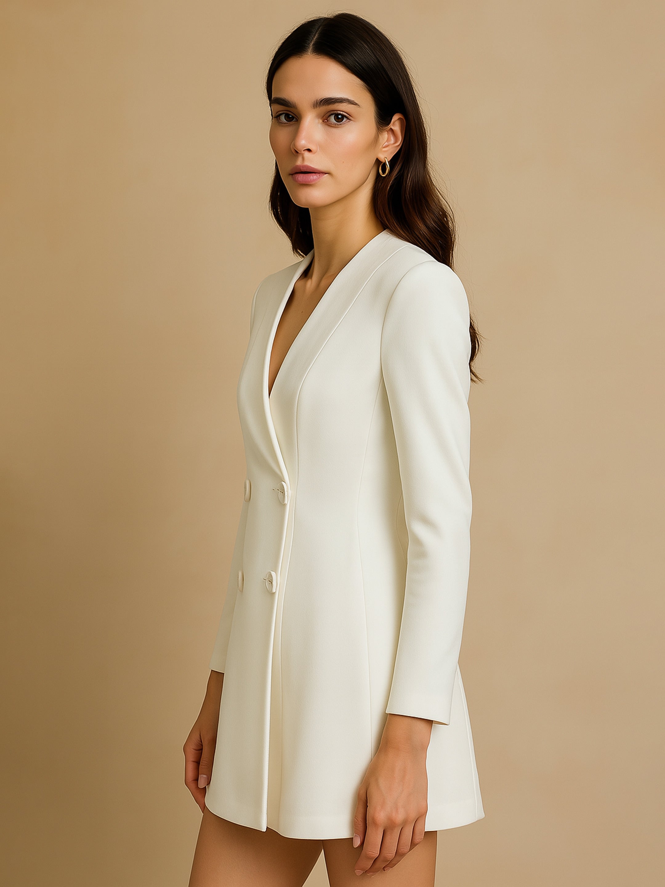 Women's White Double Breasted Short Dress