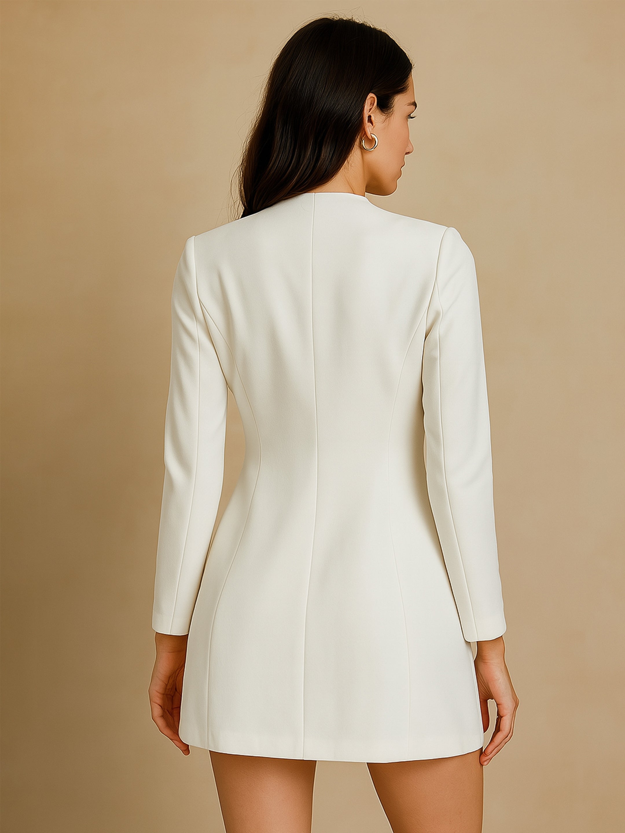 Women's White Double Breasted Short Dress