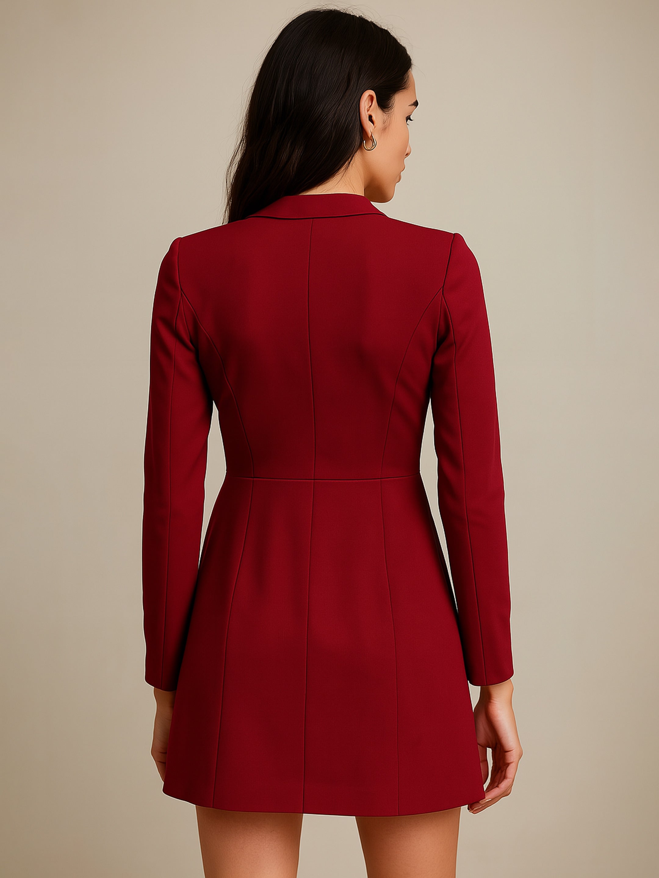 Women's Maroon Double Breasted Short Dress
