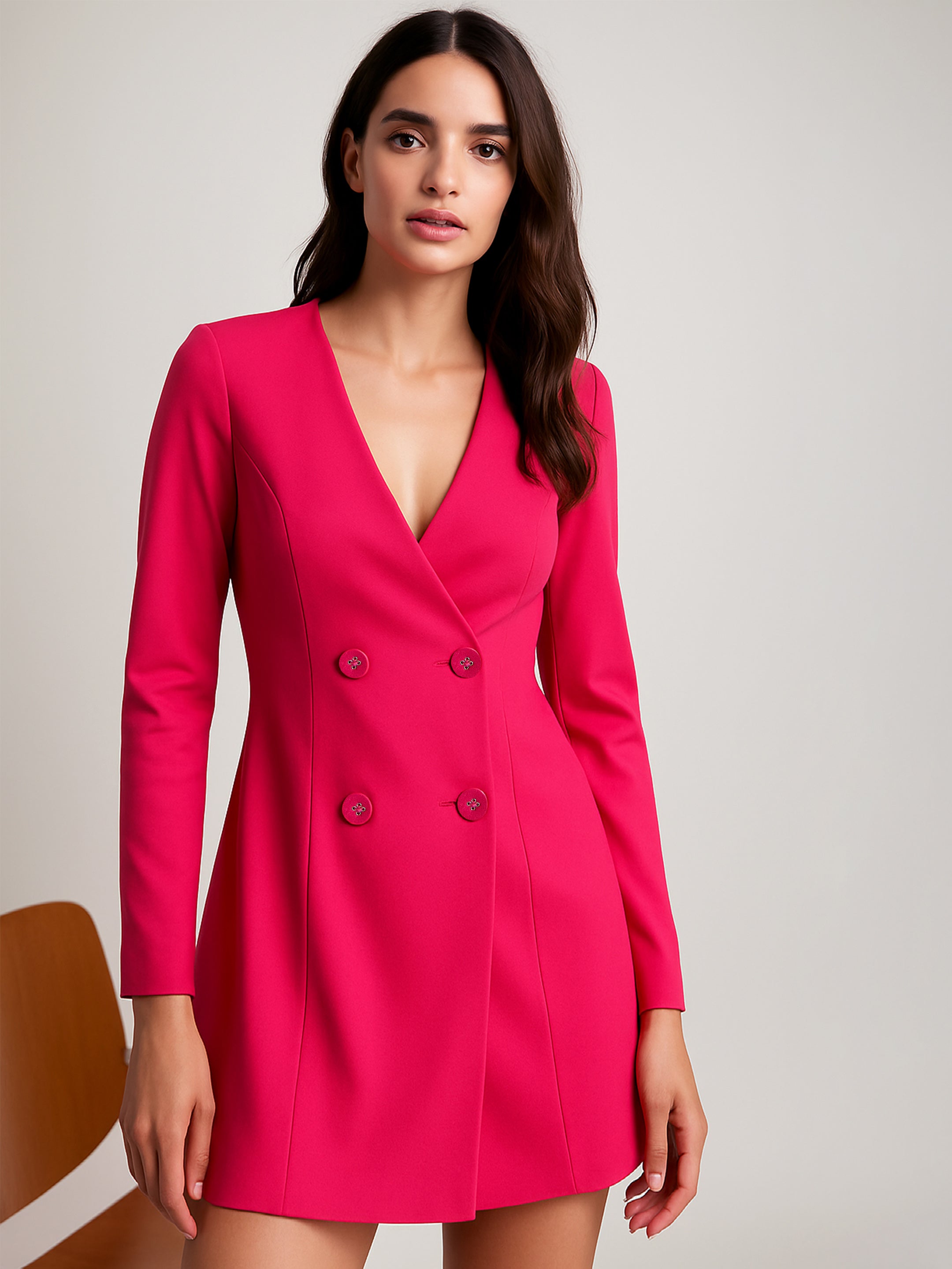 Women's Fuchsia Double Breasted Short Dress