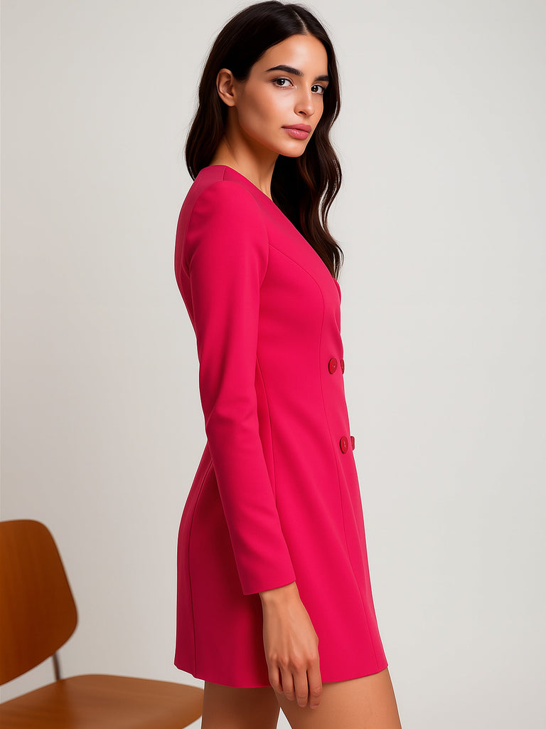Women's Fuchsia Double Breasted Short Dress