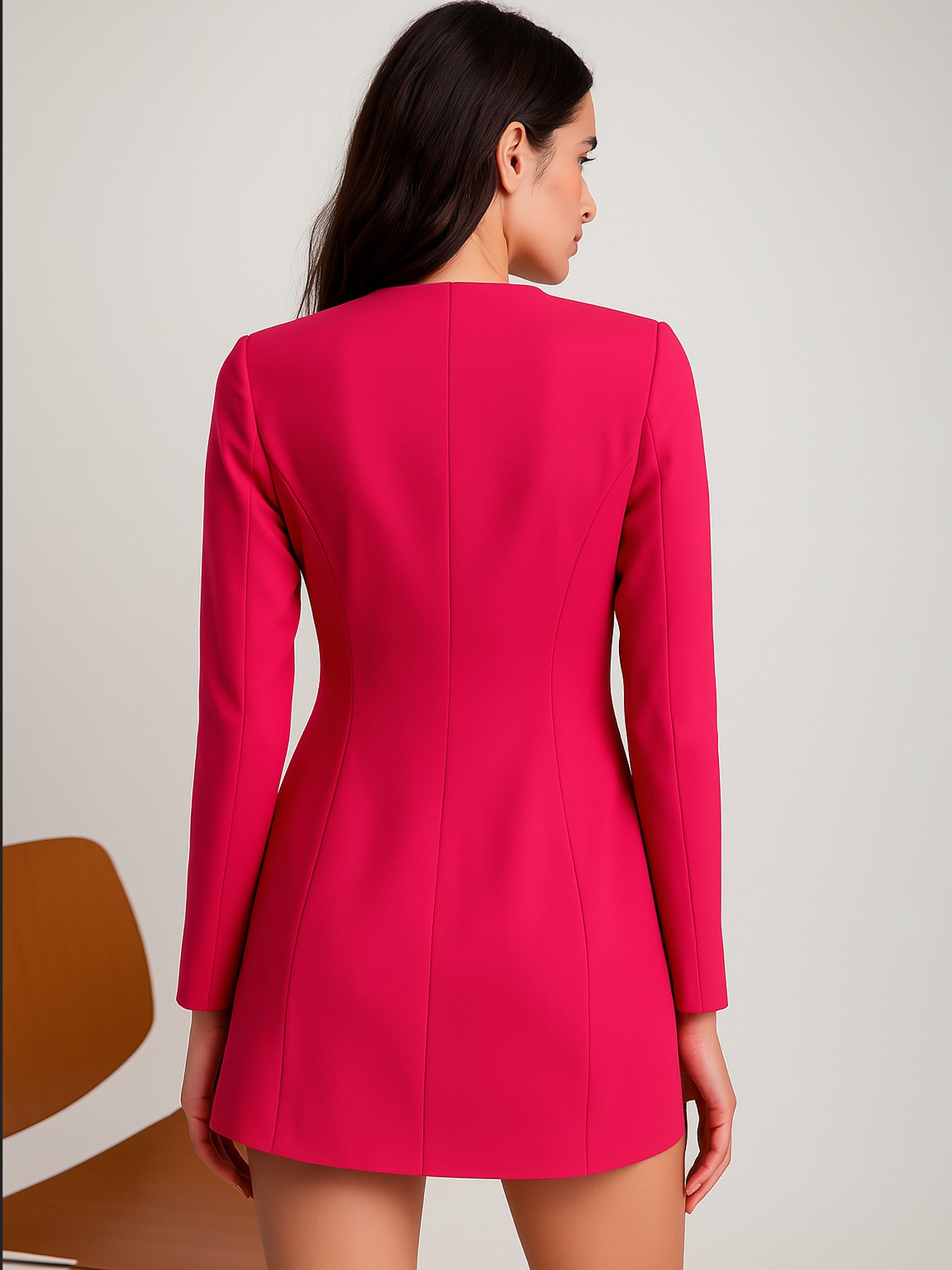 Women's Fuchsia Double Breasted Short Dress