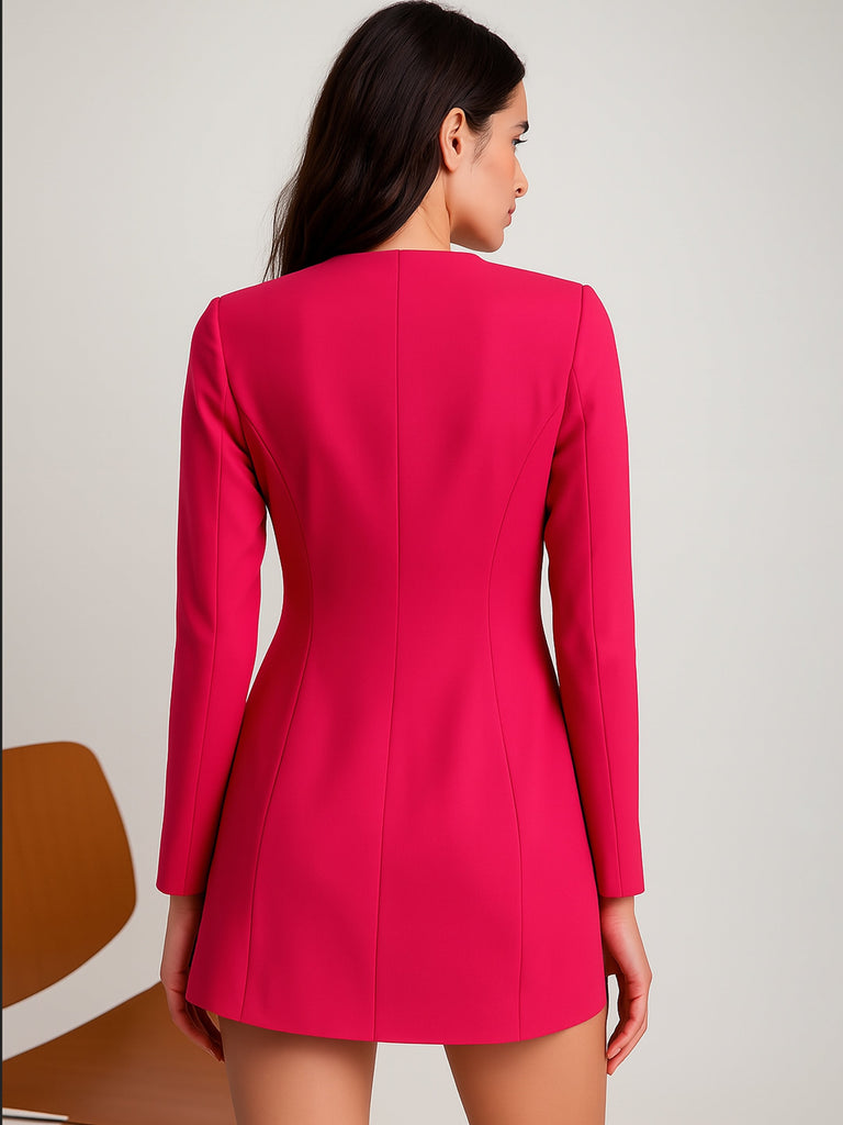 Women's Fuchsia Double Breasted Short Dress