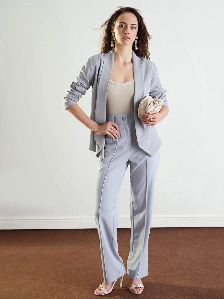 Women's Grey Lapel Collar Front Open Blazer