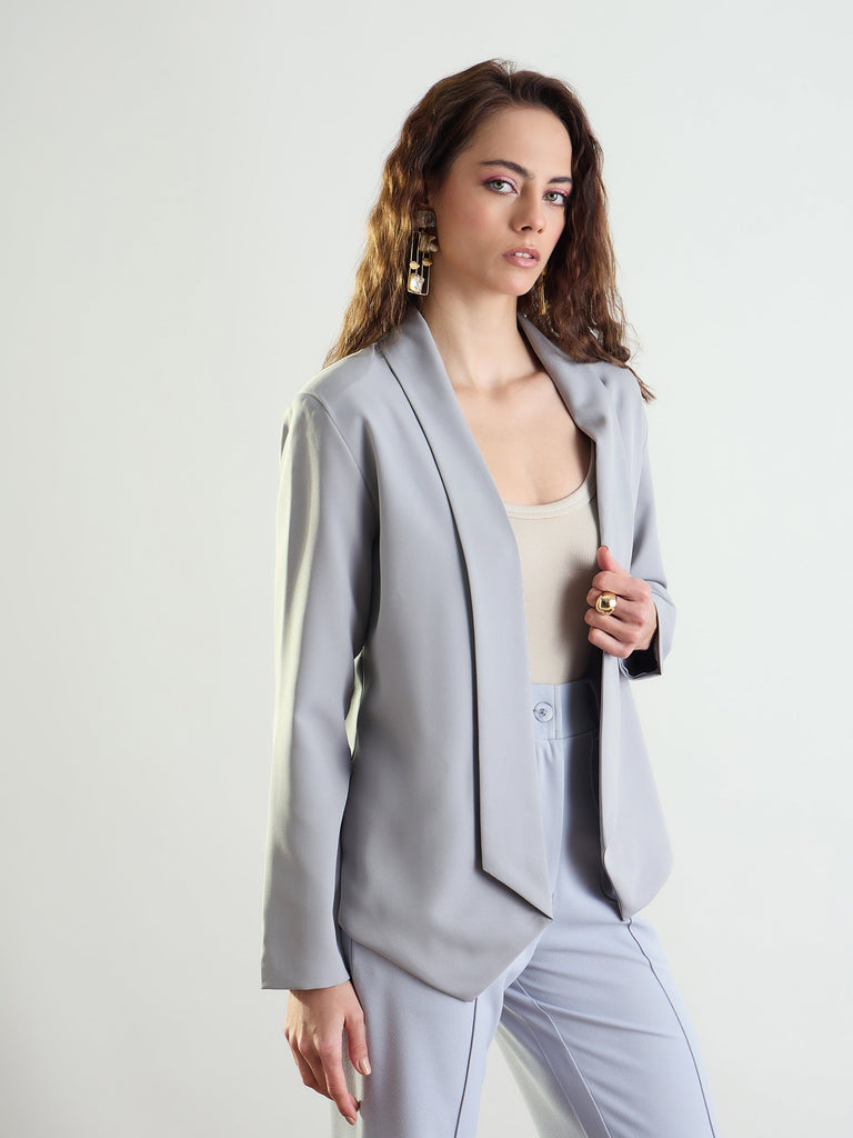 Women's Grey Lapel Collar Front Open Blazer