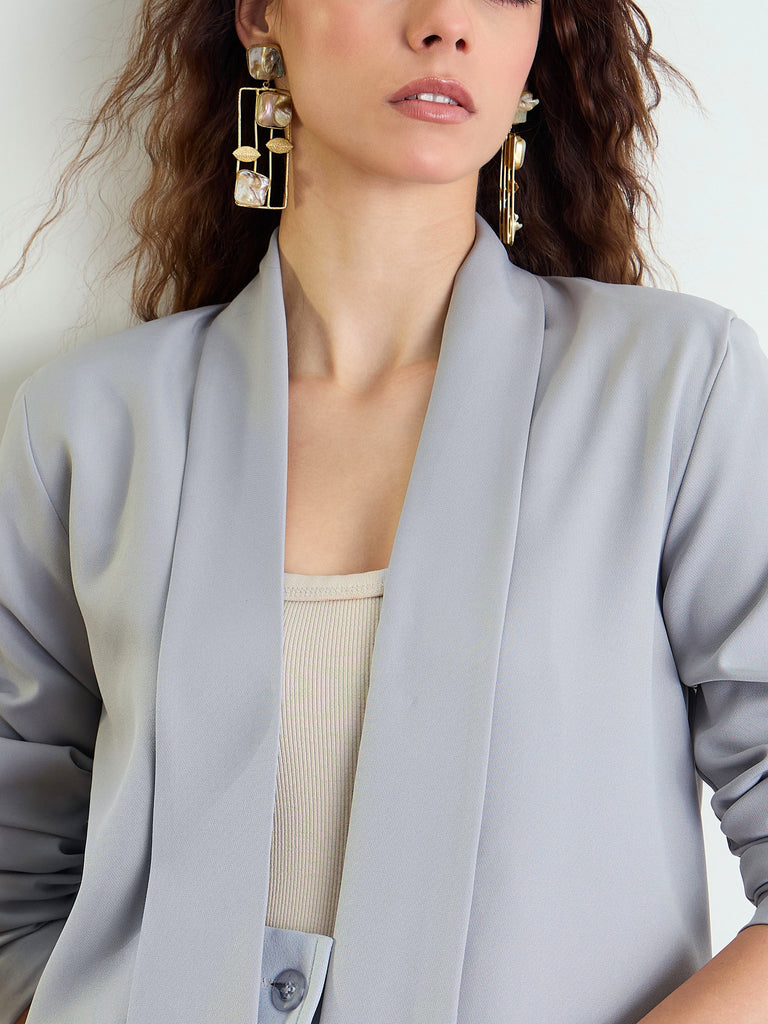 Women's Grey Lapel Collar Front Open Blazer