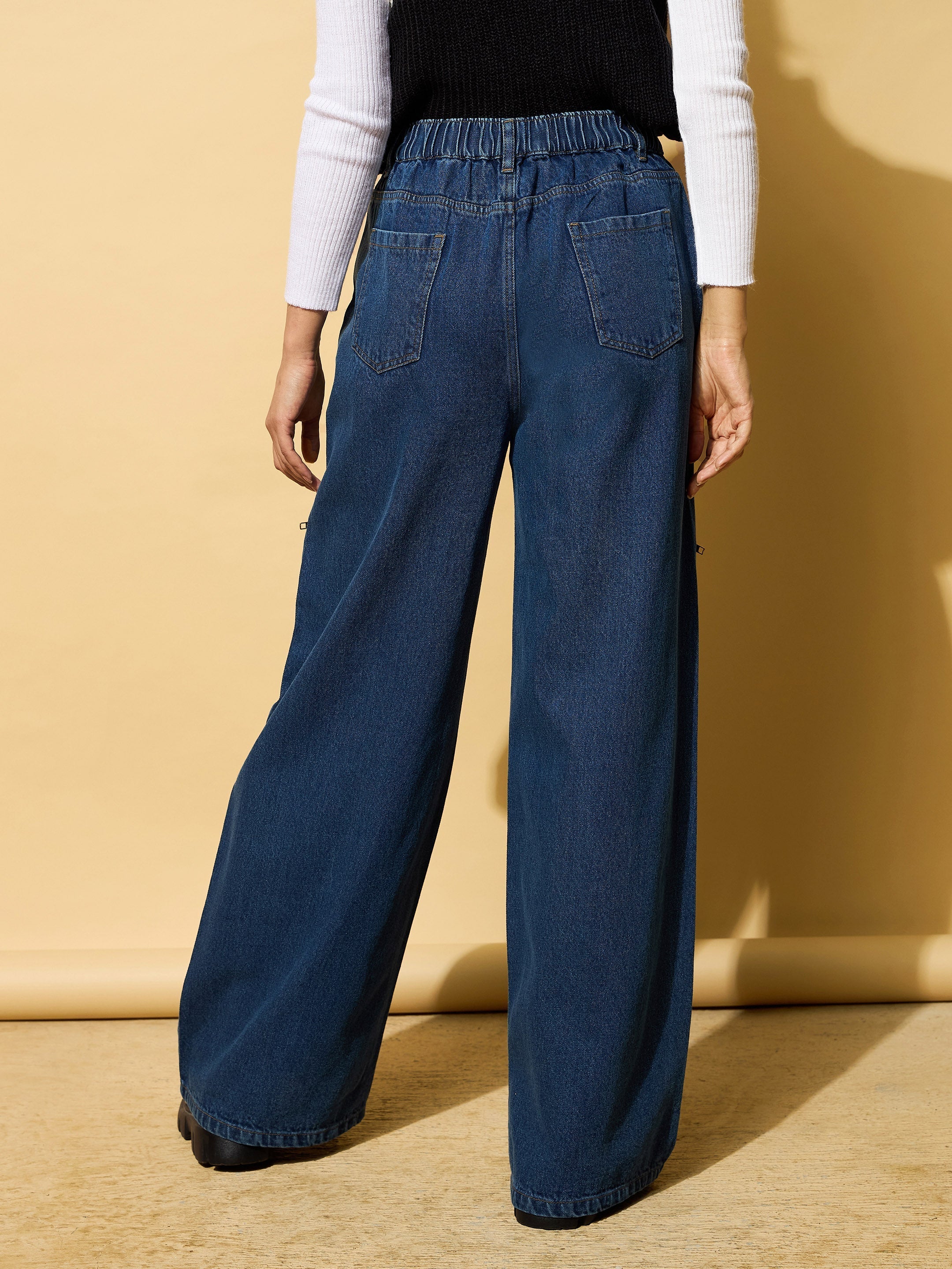 Women's Blue Zipper Design Baggy Jeans