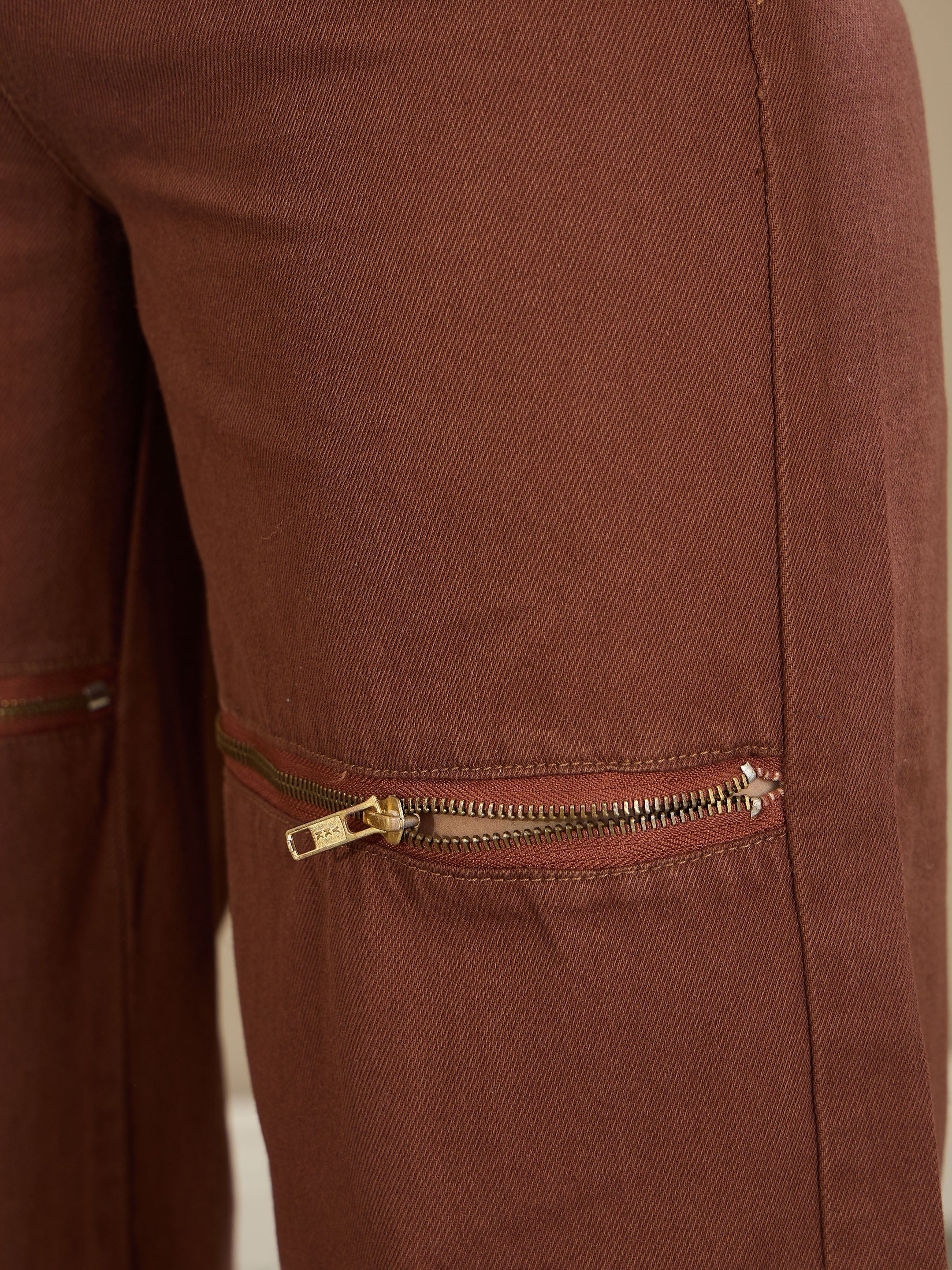 Women's Brown Zipper Design Baggy Jeans