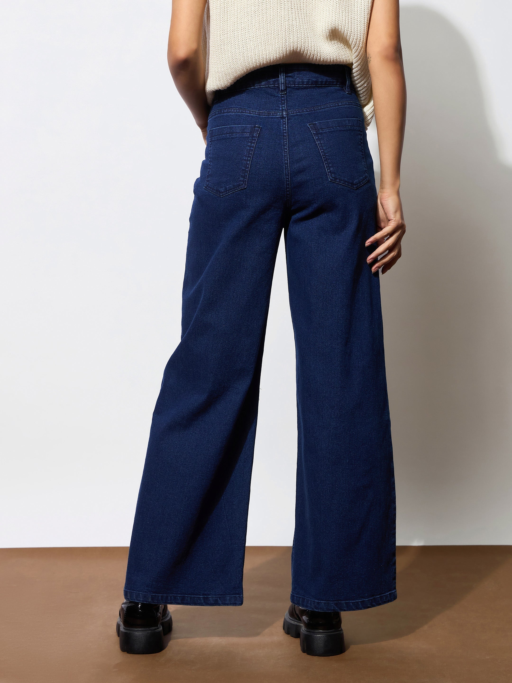 Women's Navy Blue Multi Pocket Stretch Straight Jeans