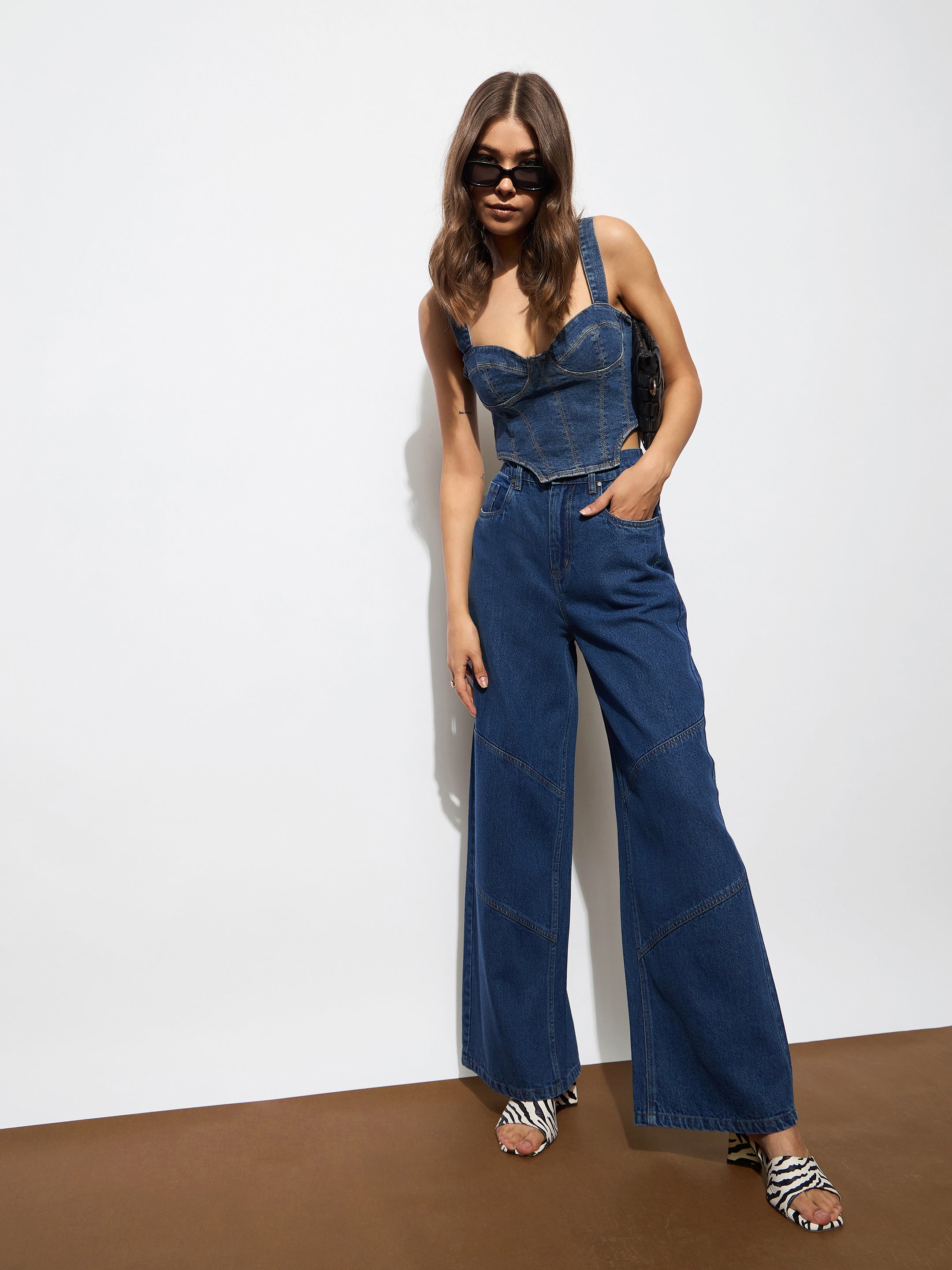Women's Navy High-Rise Stitch Detail Straight Jeans