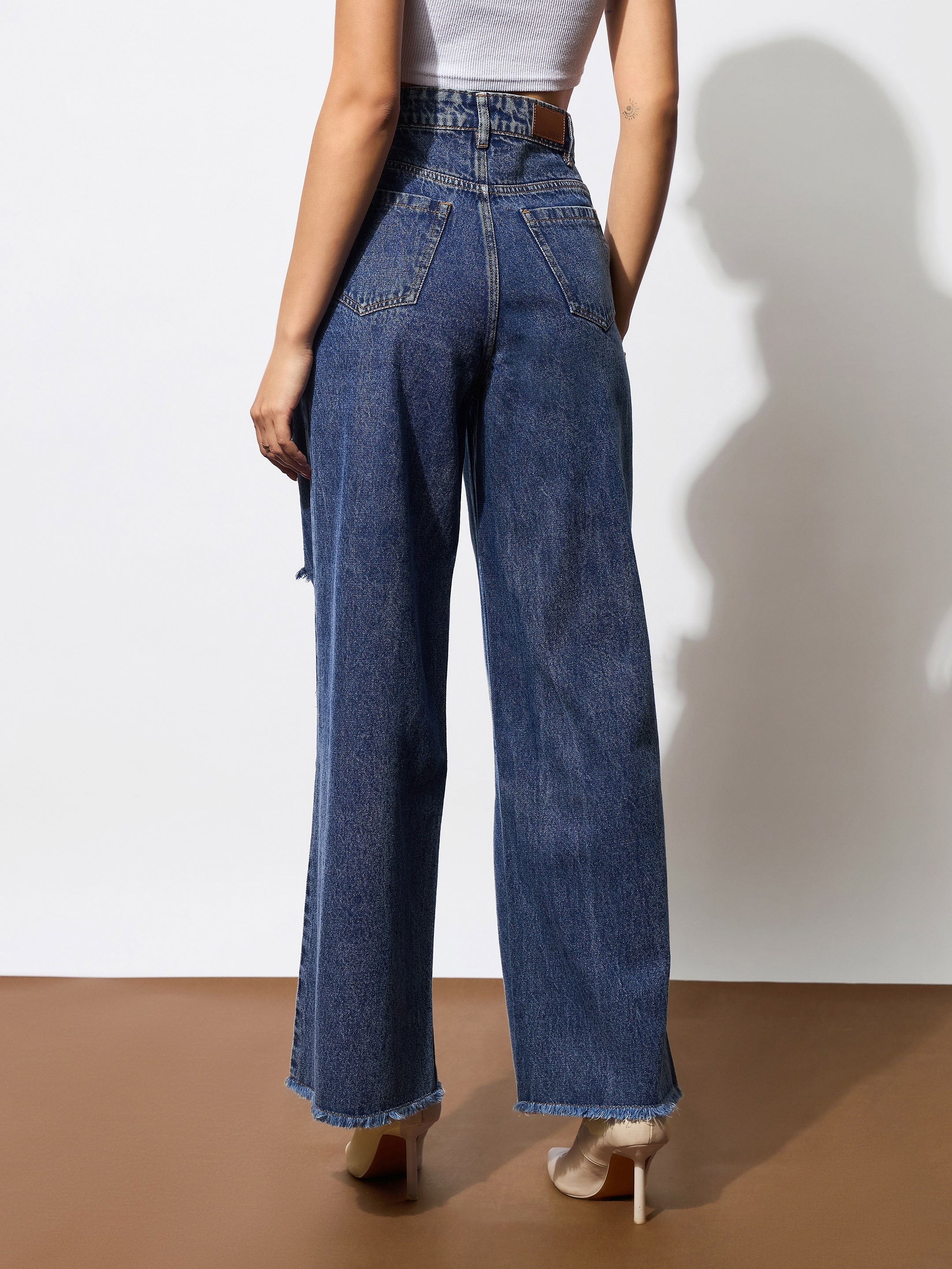 Women's Blue Blast Heavy Distressed Straight Frayed Jeans