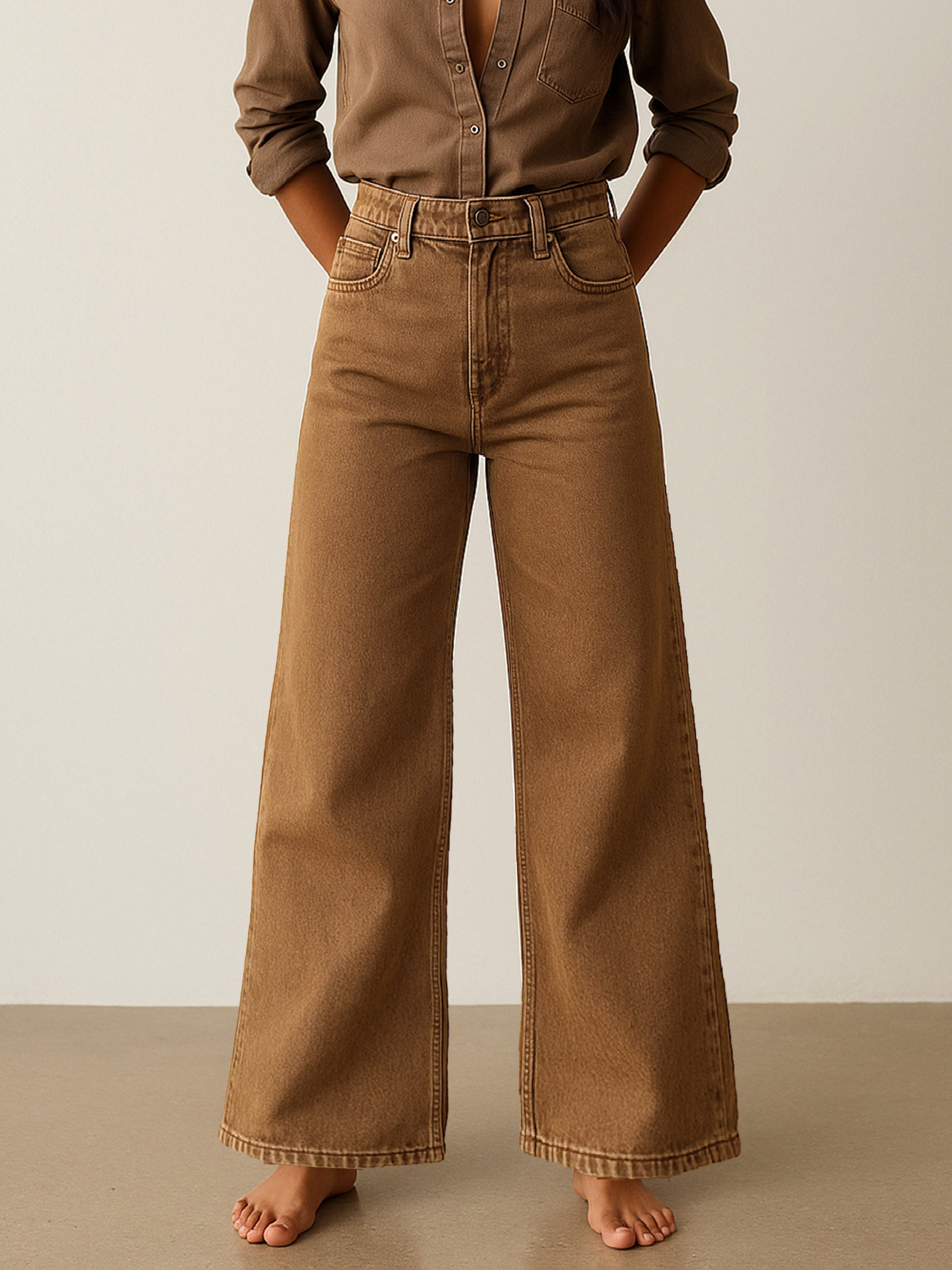 Women's Brown Low Waist Wide Leg Jeans