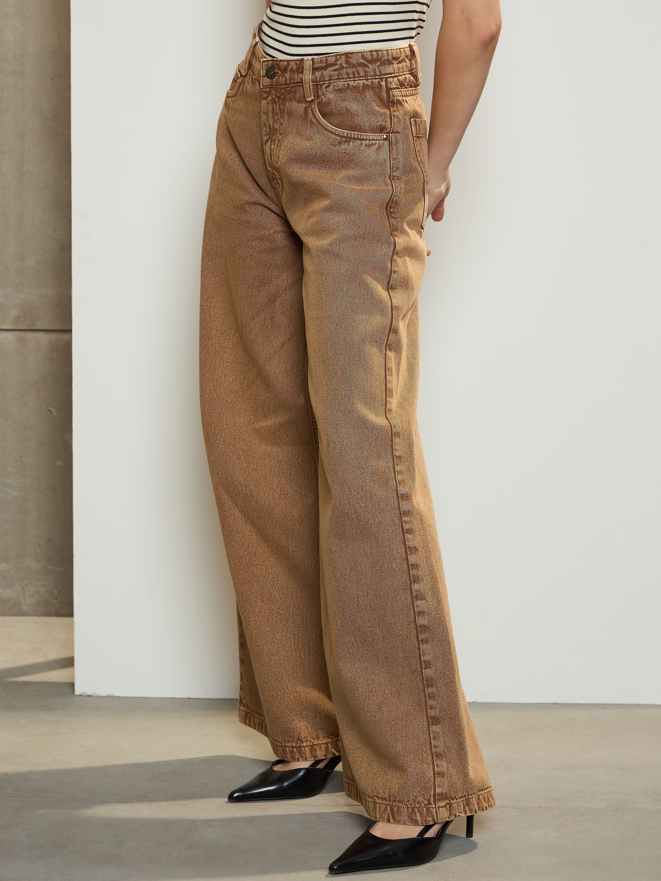 Women's Brown Low Waist Wide Leg Jeans