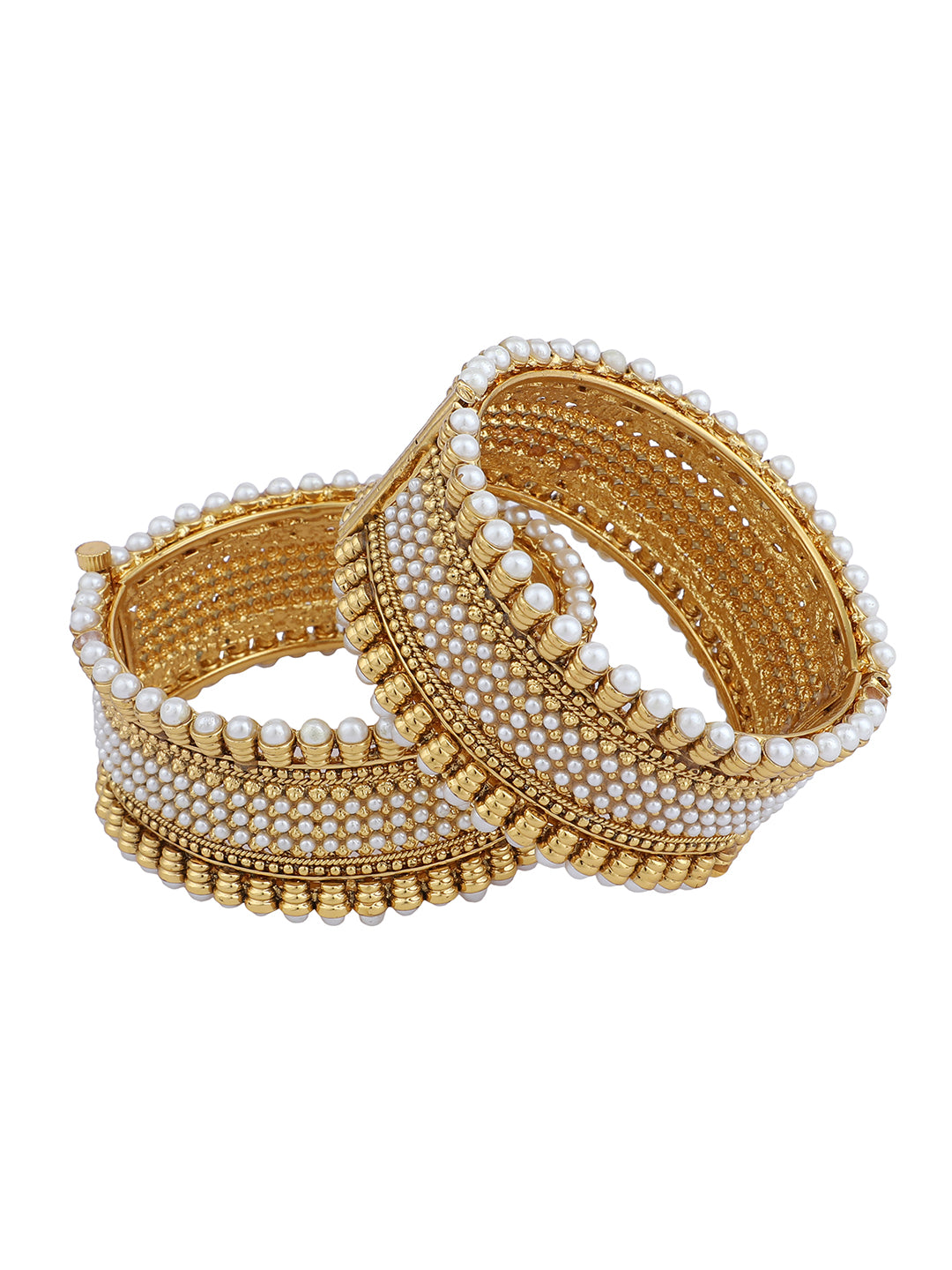 Women's Set Of 2 Gold-Plated Handcrafted Pearl Studded Bangles - Anikas Creation