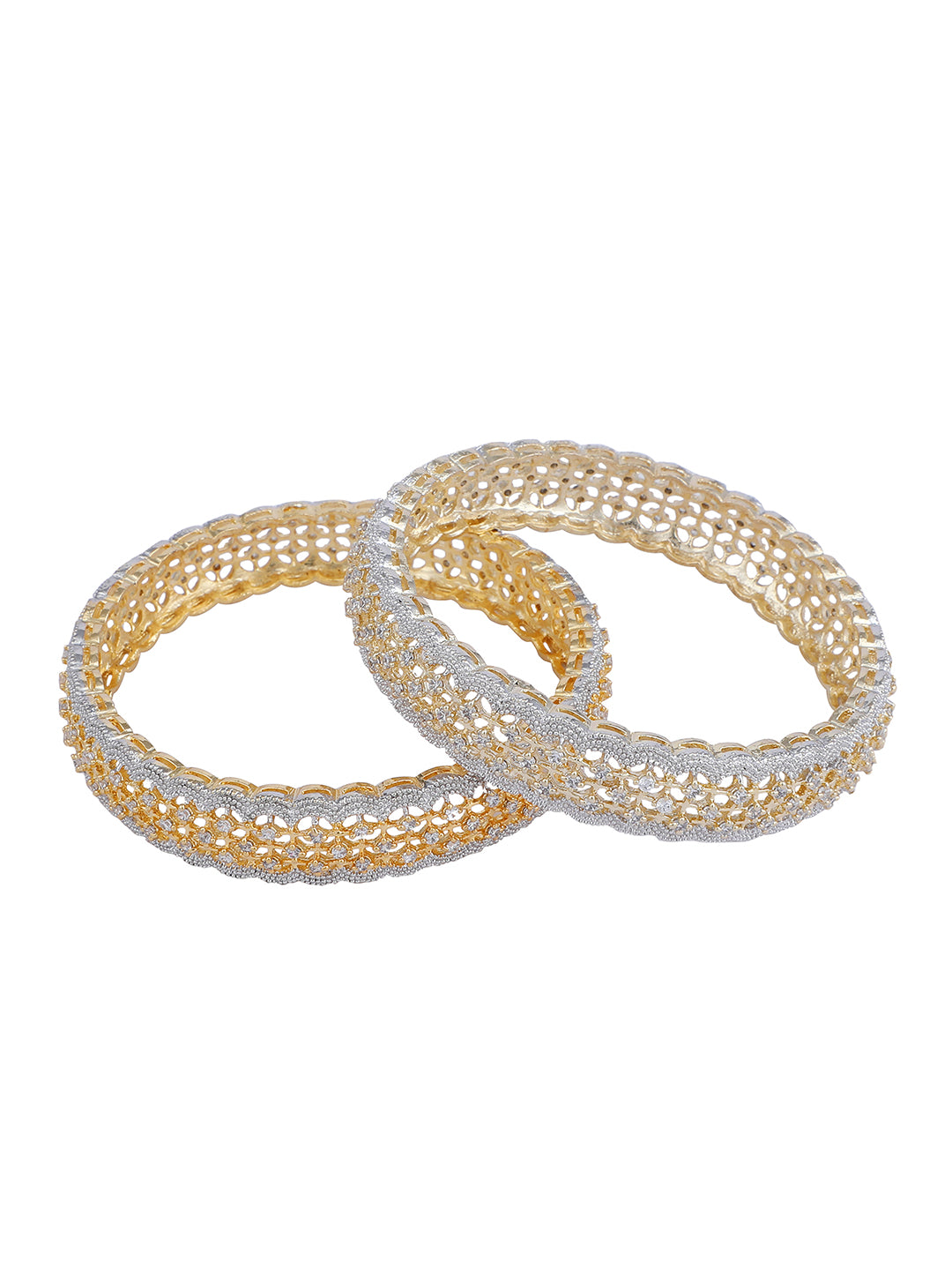 Women's Set Of 2 Gold-Plated White AD-Studded Bangles - Anikas Creation