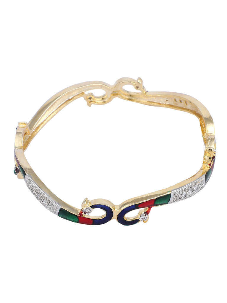 Women's Set of 2 Black Gold-Plated Stone-Studded Enaemelled Handcrafted Bangles