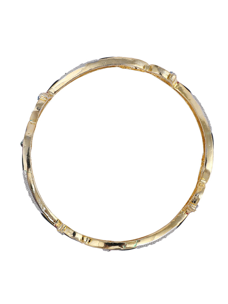 Women's Set of 2 Black Gold-Plated Stone-Studded Enaemelled Handcrafted Bangles