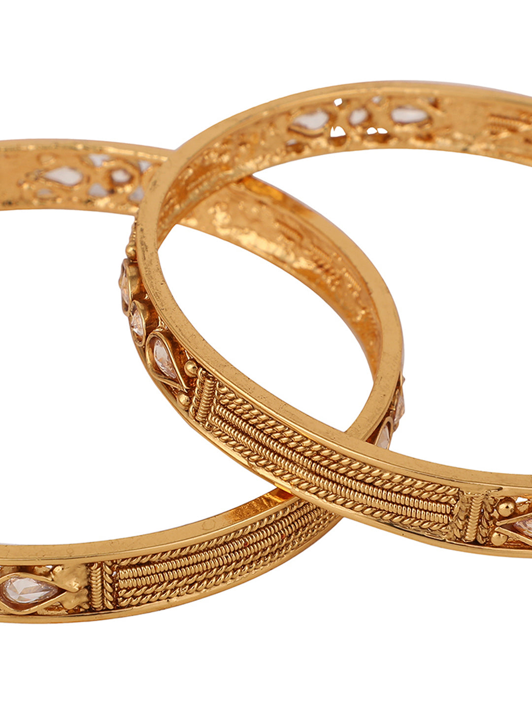 Women's Set Of 2 24K Gold-Plated Red & Green Stone-Studded Hand Crafted Bangles
