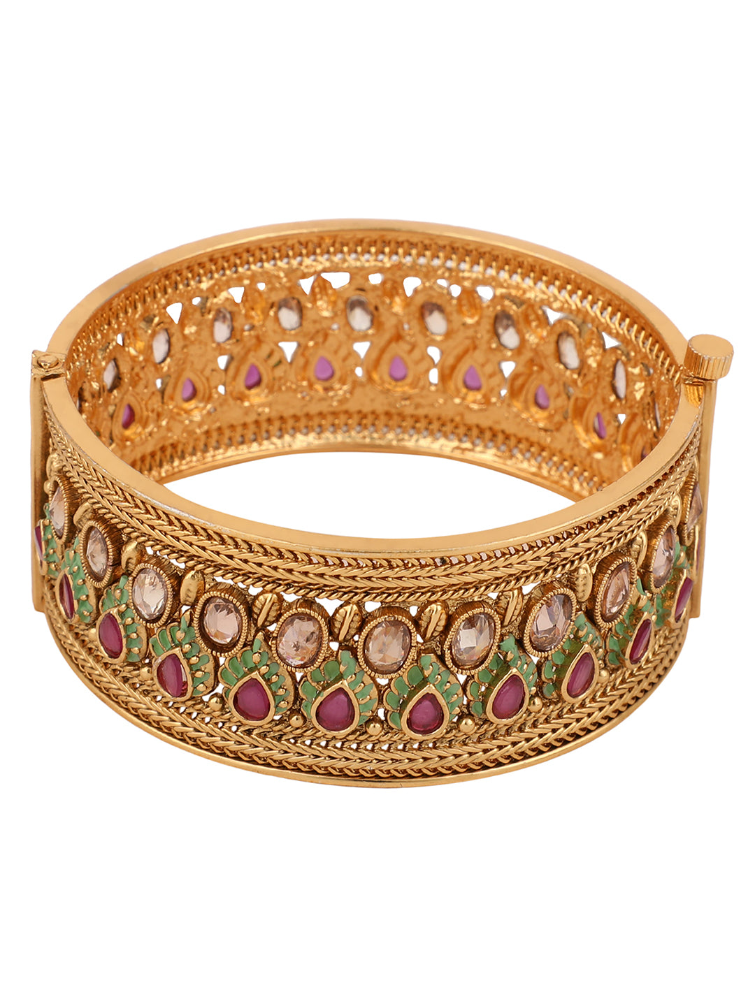 Women's Set Of 2 24 CT Gold-Plated & Red Stone-Studded Enamelled Meenakari Bangles - Anikas Creation