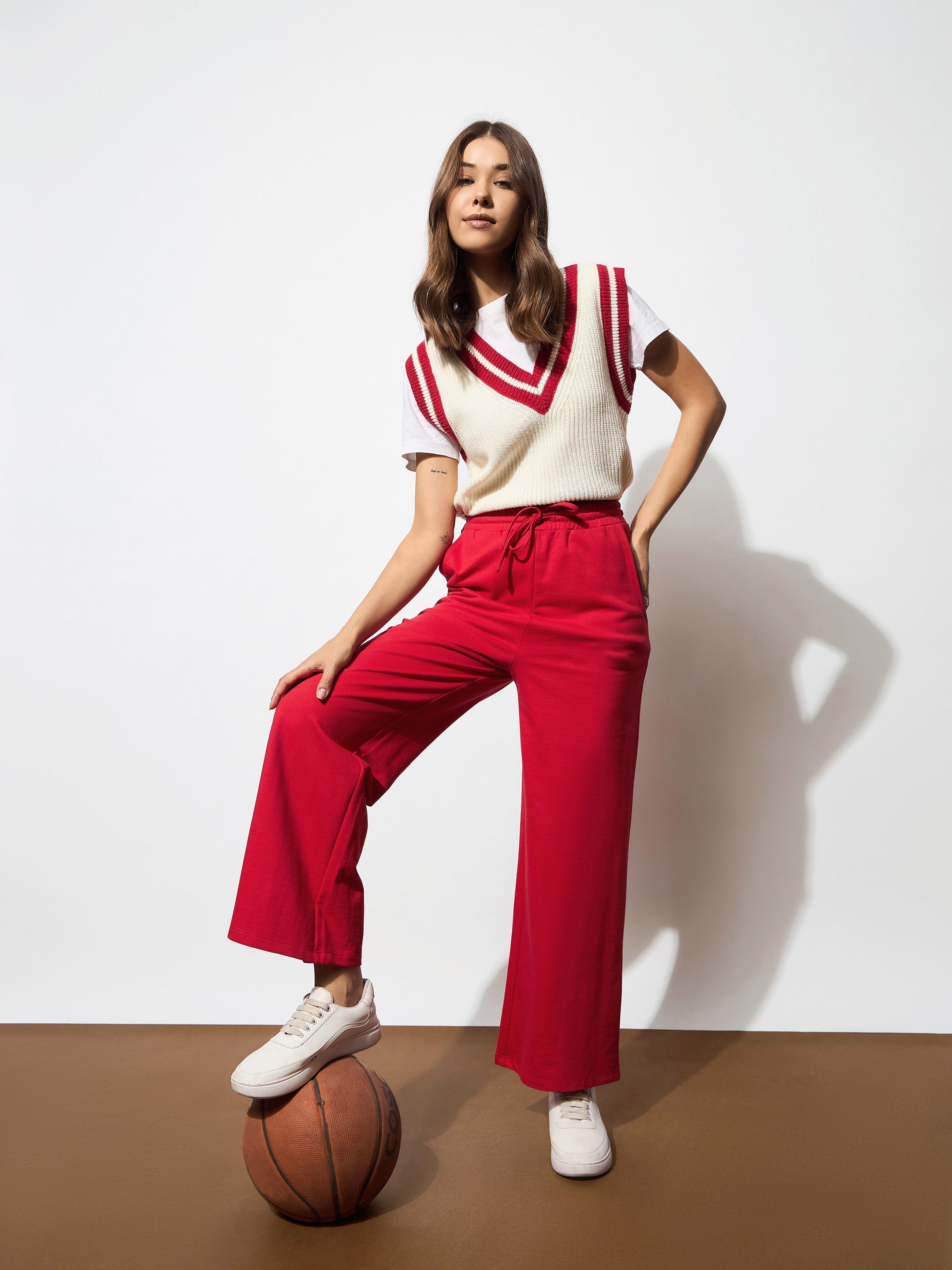 Women's Red Terry Track Pants