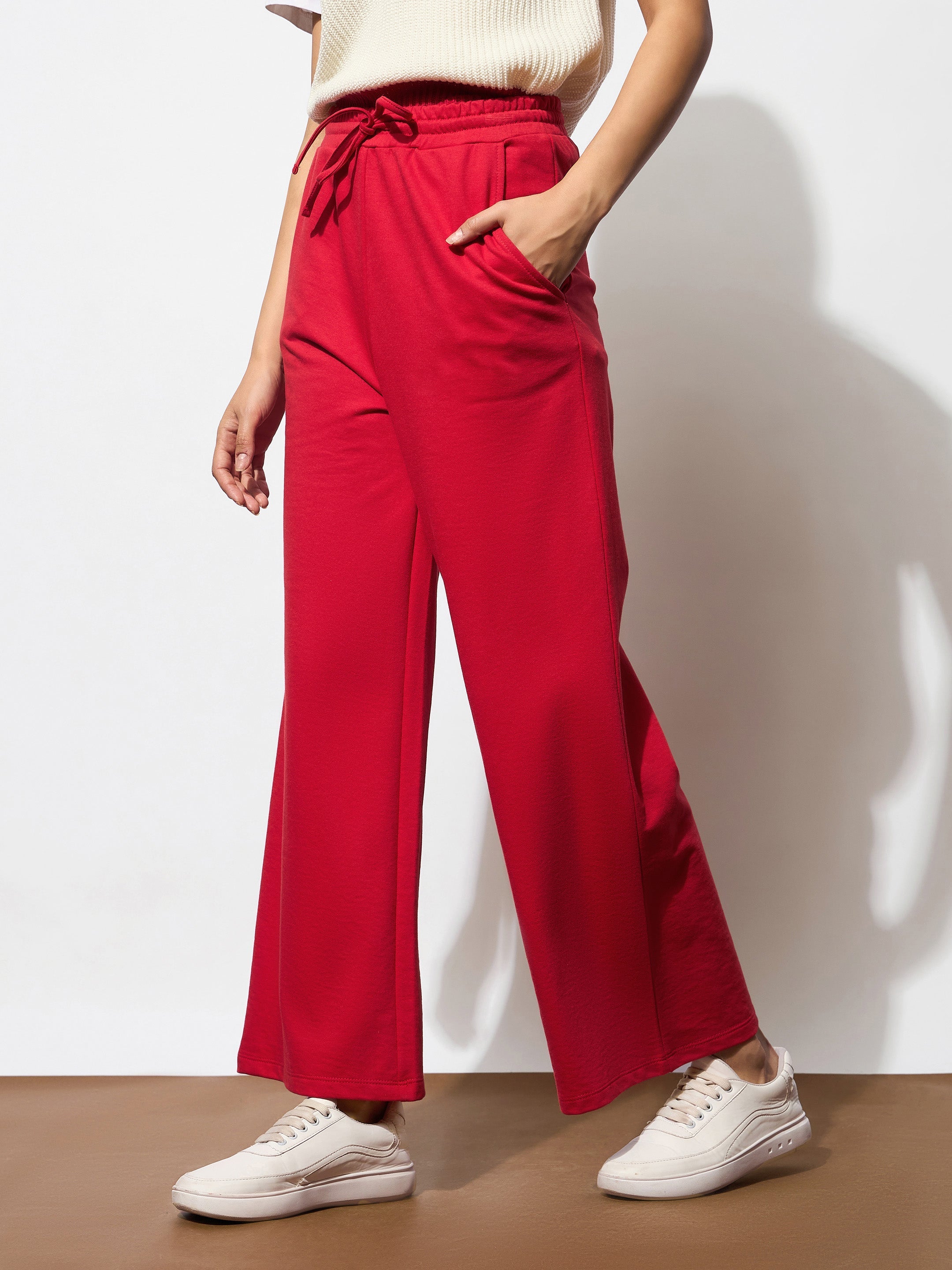Women's Red Terry Track Pants