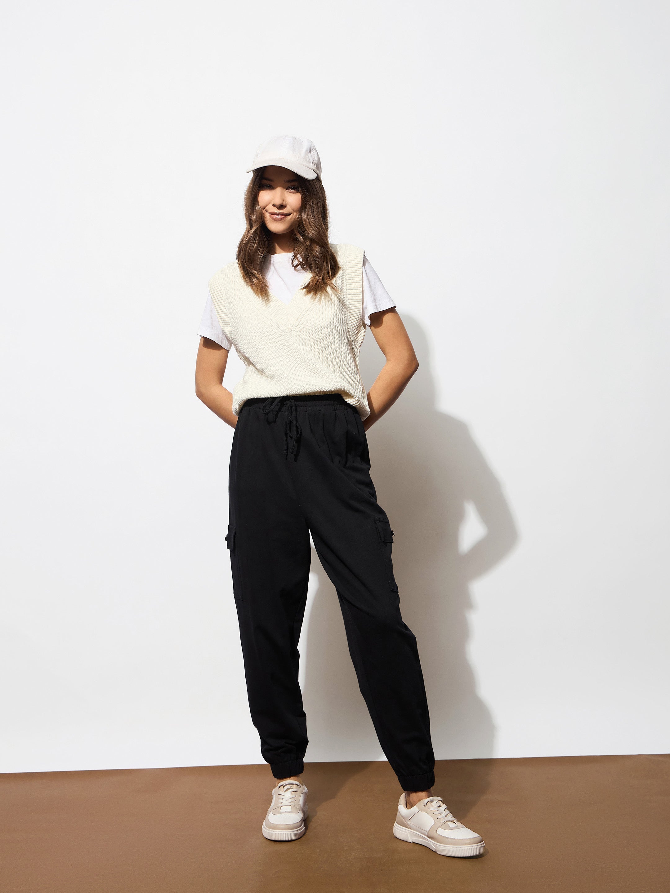 Women's Black Side Pocket Cargo Joggers