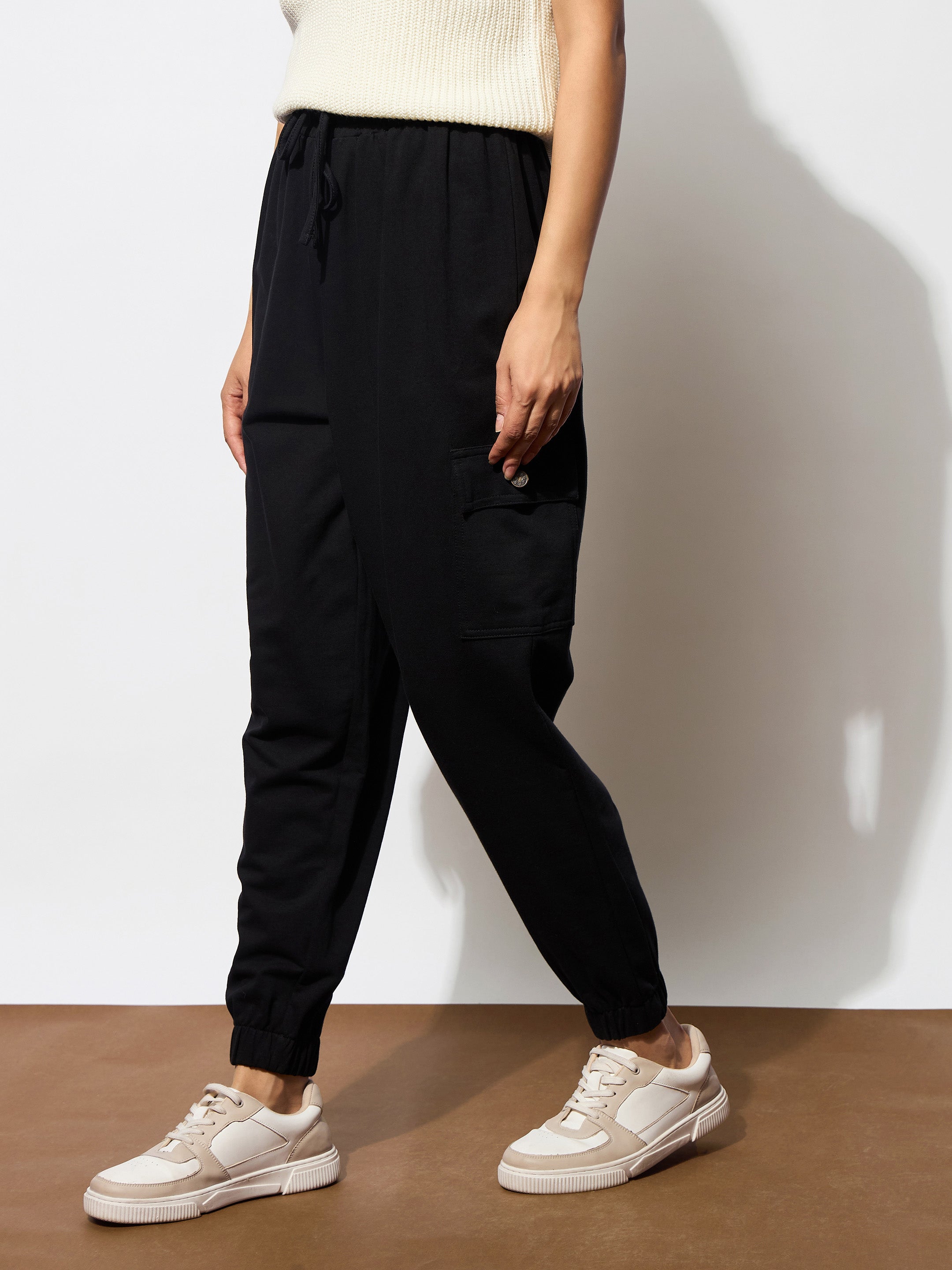 Women's Black Side Pocket Cargo Joggers
