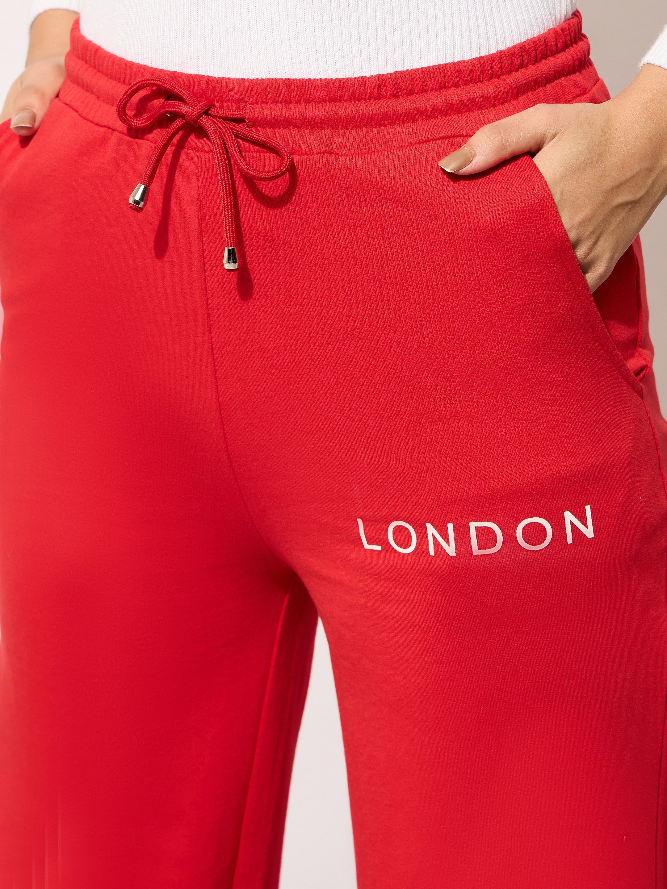 Women's Red Terry LONDON Print Track Pants