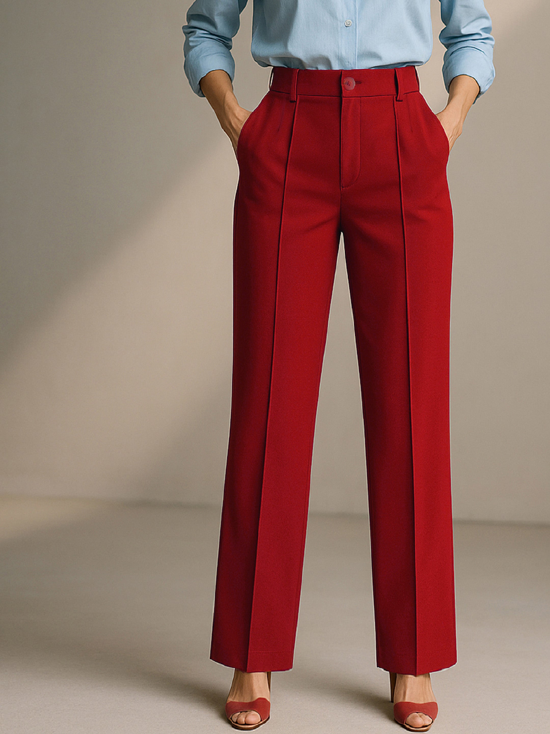 Women's Maroon Front Dart Straight Fit Pants