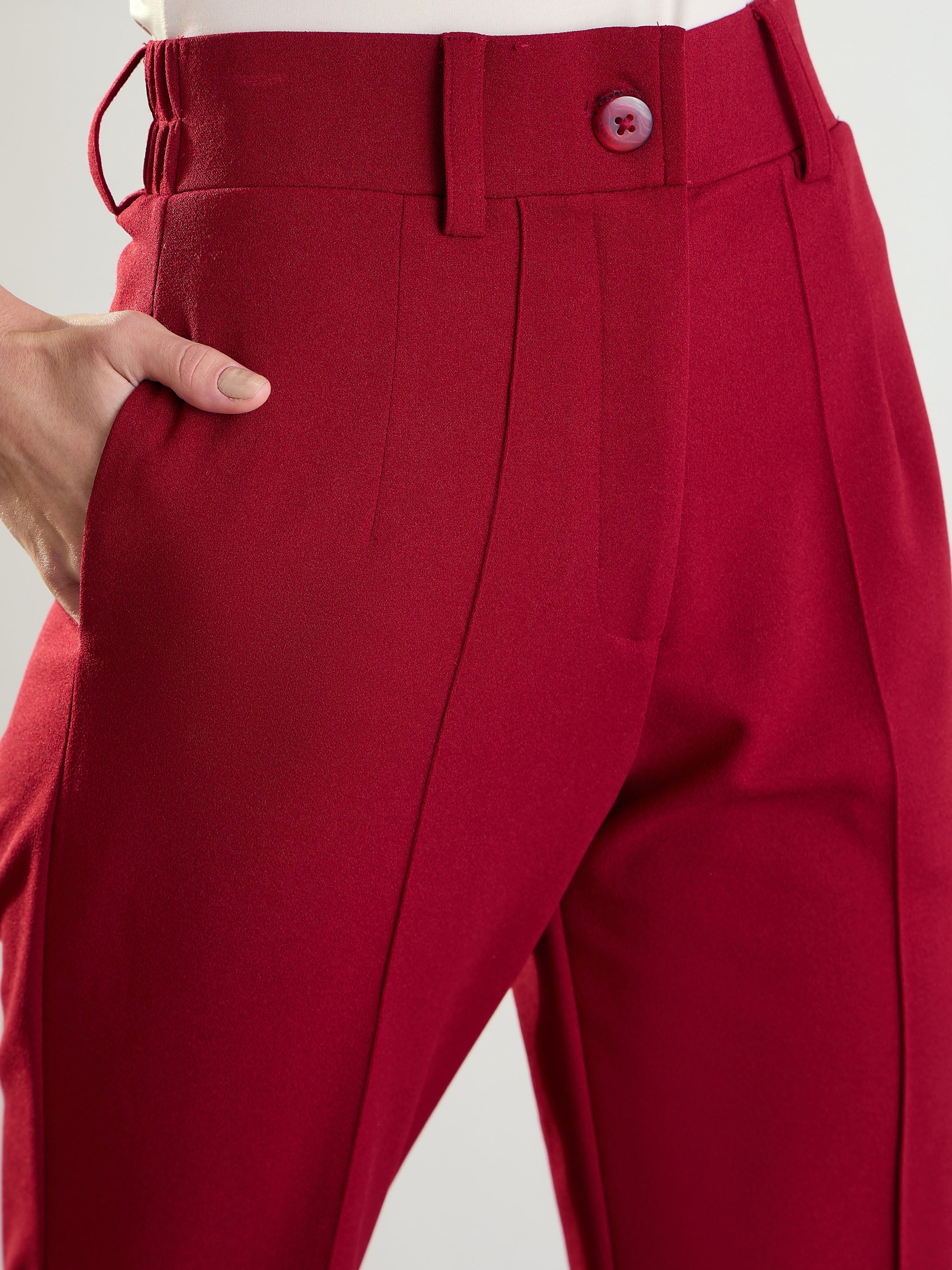 Women's Maroon Front Dart Straight Fit Pants