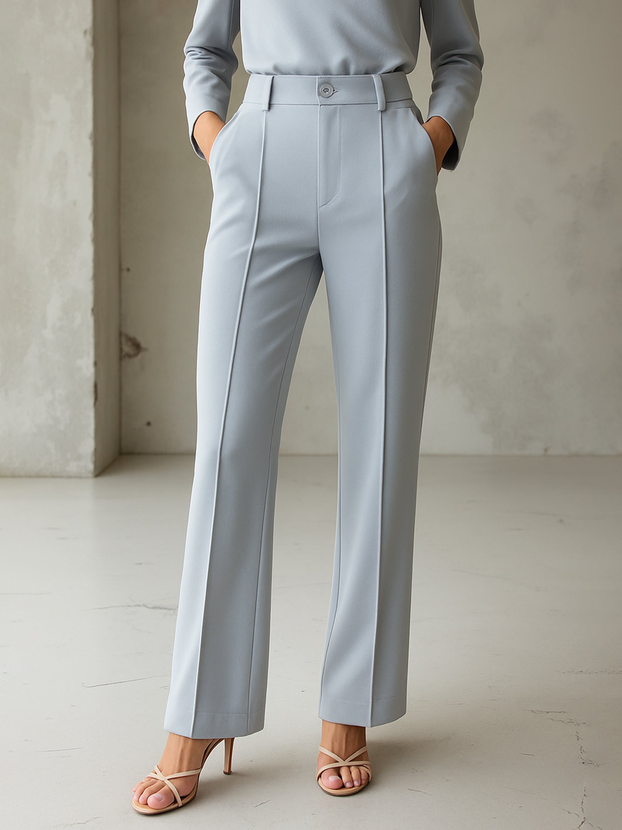 Women's Grey Front Dart Straight Fit Pants