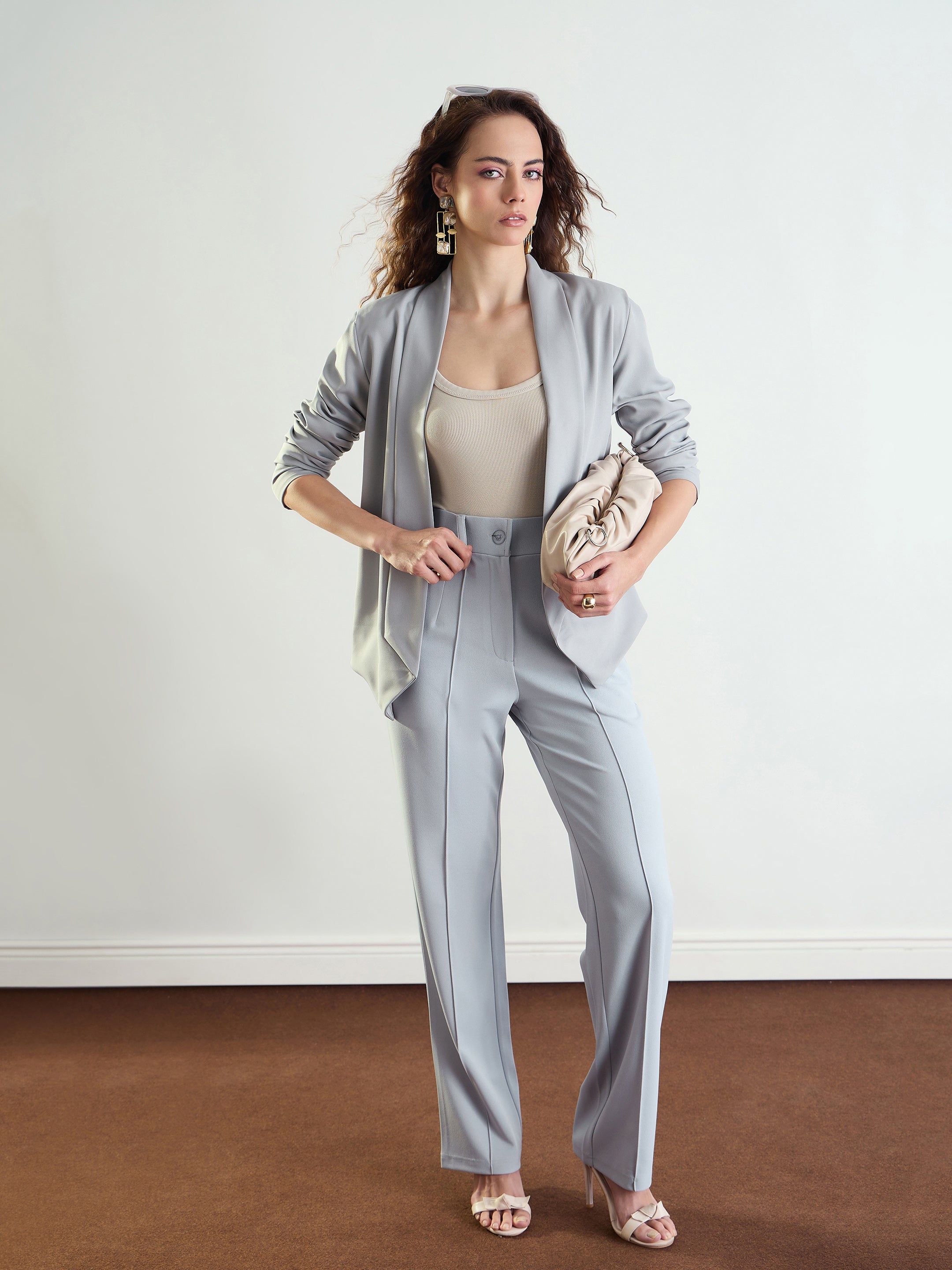Women's Grey Front Dart Straight Fit Pants