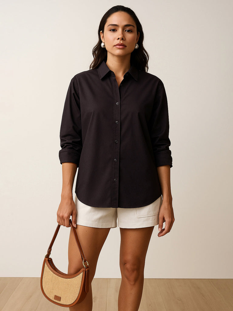 Women's Black Poplin Oversized Shirt