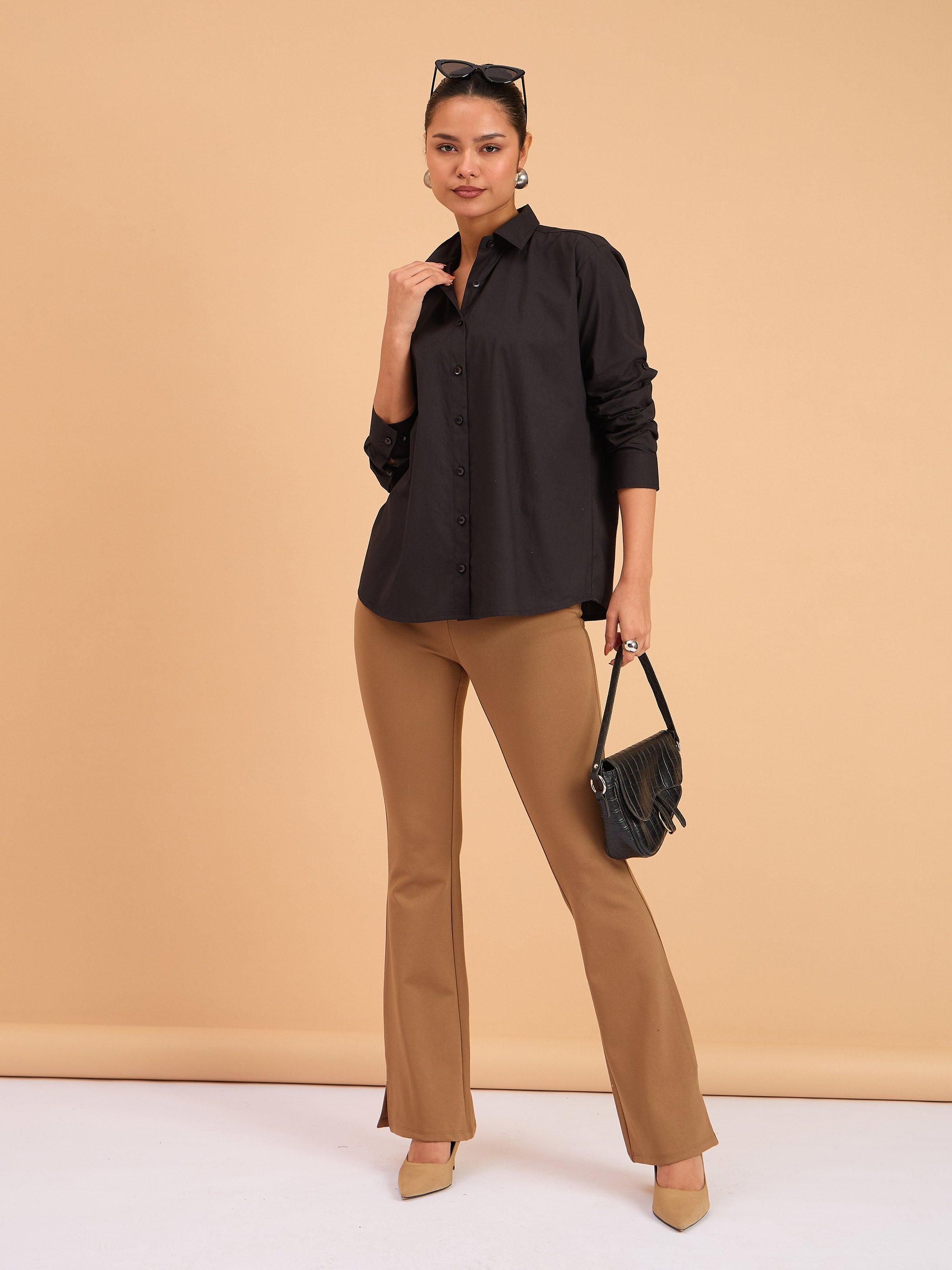 Women's Black Poplin Oversized Shirt