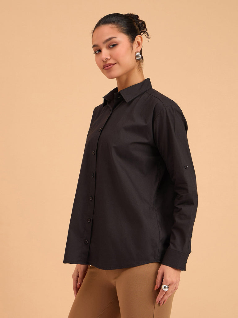 Women's Black Poplin Oversized Shirt
