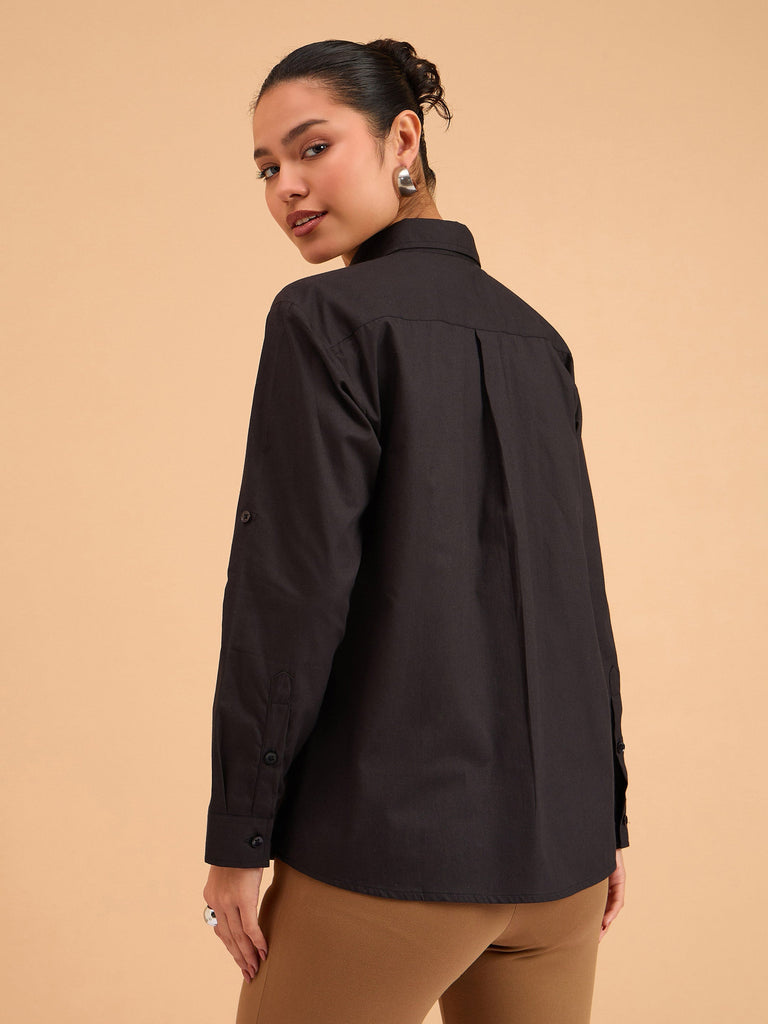 Women's Black Poplin Oversized Shirt