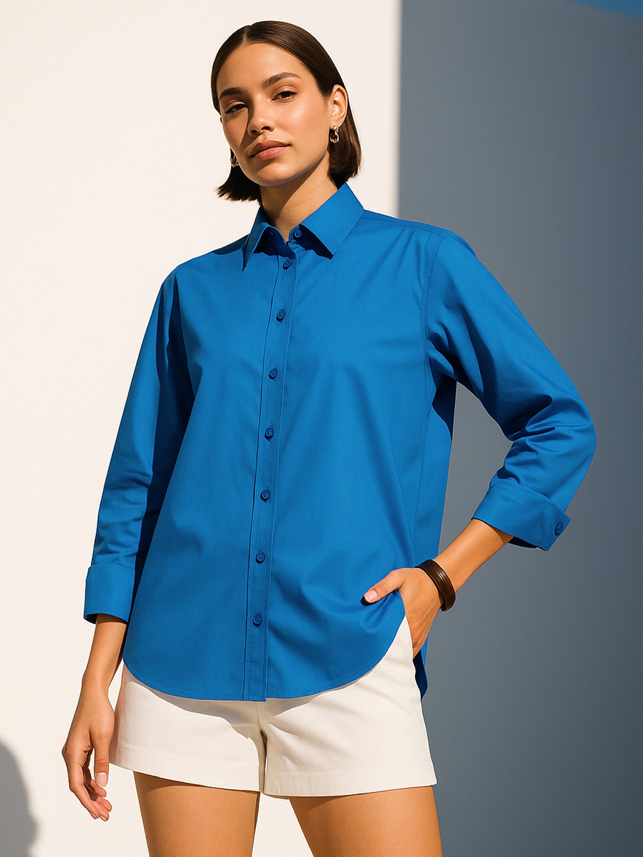 Women's Royal Blue Poplin Oversized Shirt
